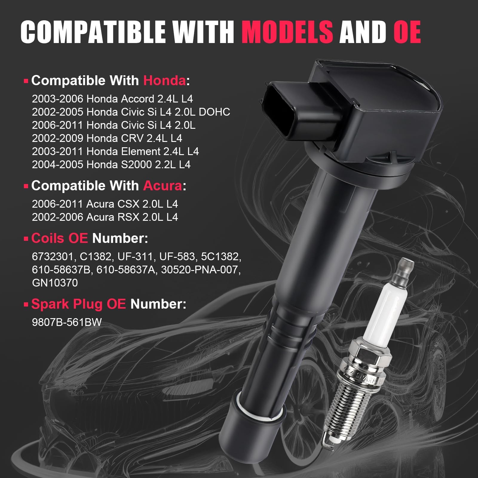 4pcs Ignition Coil & Spark Plug Compatible UF311 + plug