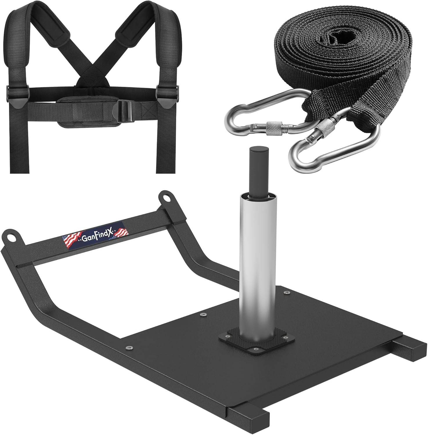 GanFindX Heavy Duty Pull Sled for Strength & Speed, Fits 1" & 2" Plates,Black