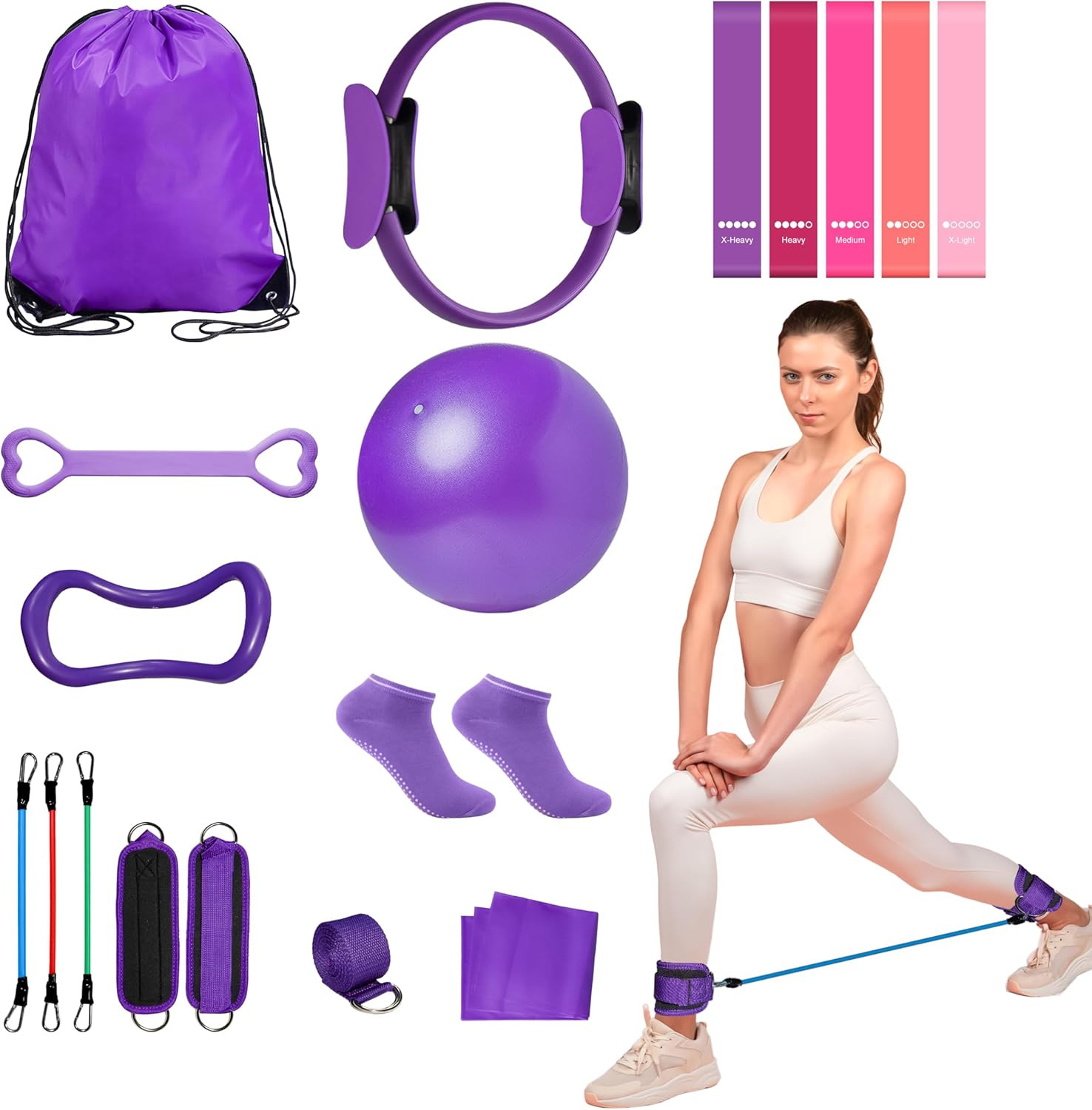 Home Pilates Essentials Kit for Women: 18Pcs Pilates Workout Equipment Set with