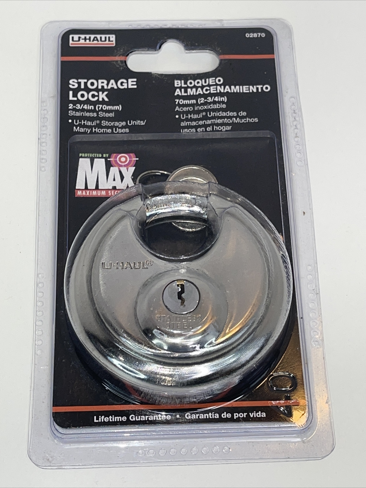 UHAUL MAX SECURITY STORAGE LOCK  2-3/4" STAINLESS STEEL 02870 New!