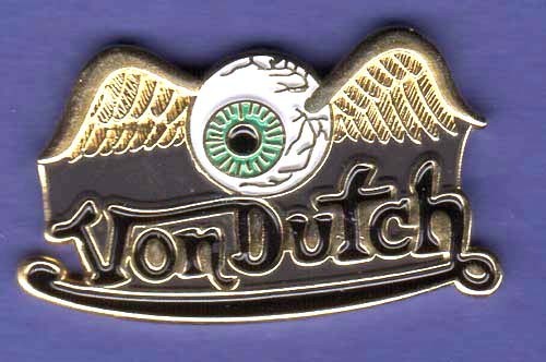 Vintage Von Dutch Flying Eyeball hat pin lapel pin tie tac badge - Enamel - 1"