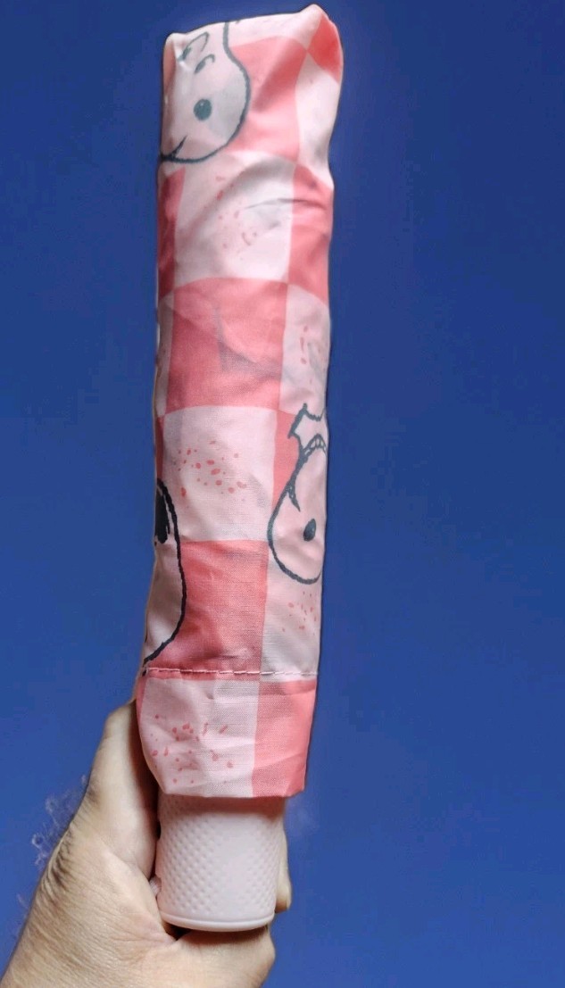 Peanuts Snoopy Umbrella Auto Open And Close Checkered Pink With Sleeve
