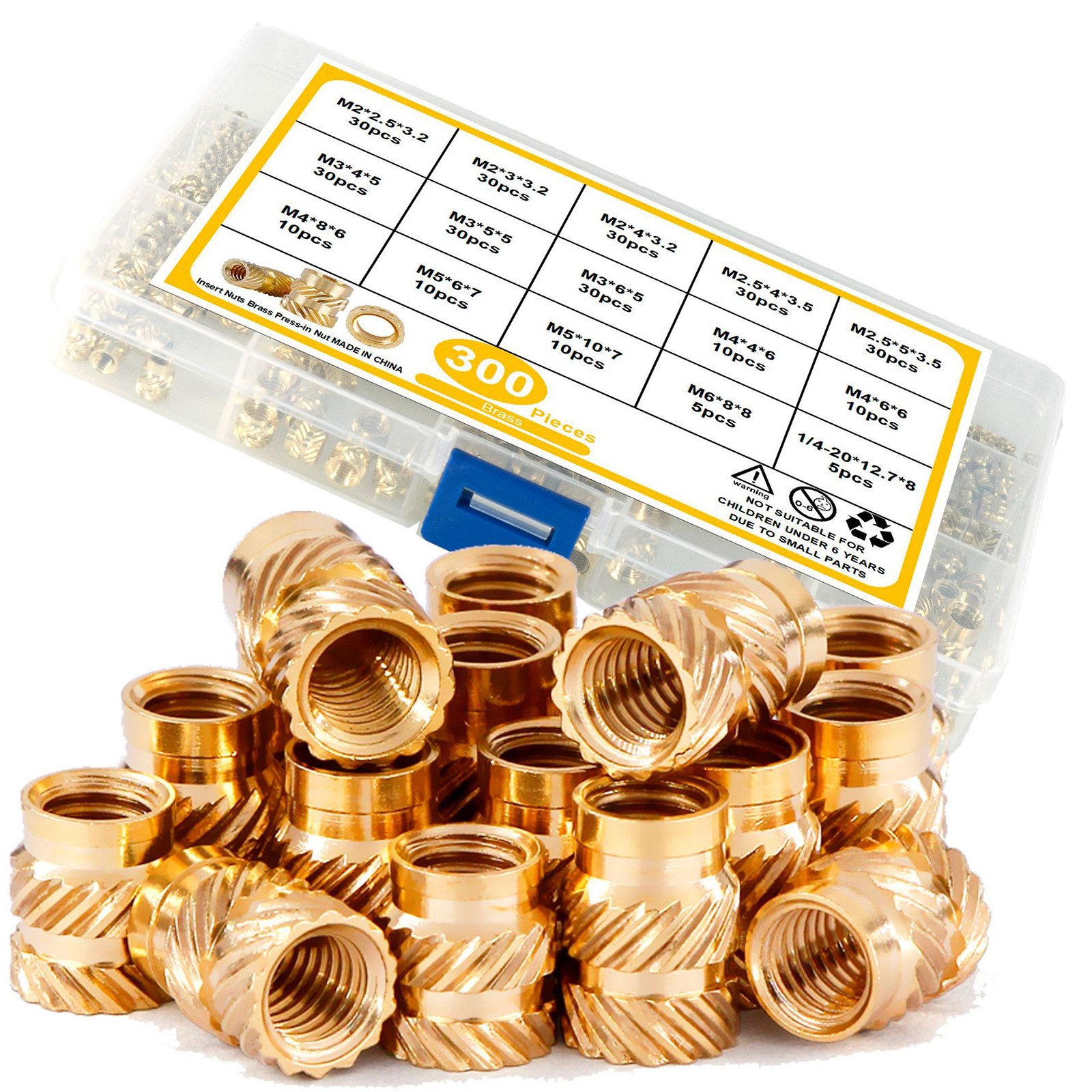 300pcs Threaded Insert M2- M6 Insert Brass Knurled Nuts For Plastic 3D Printer