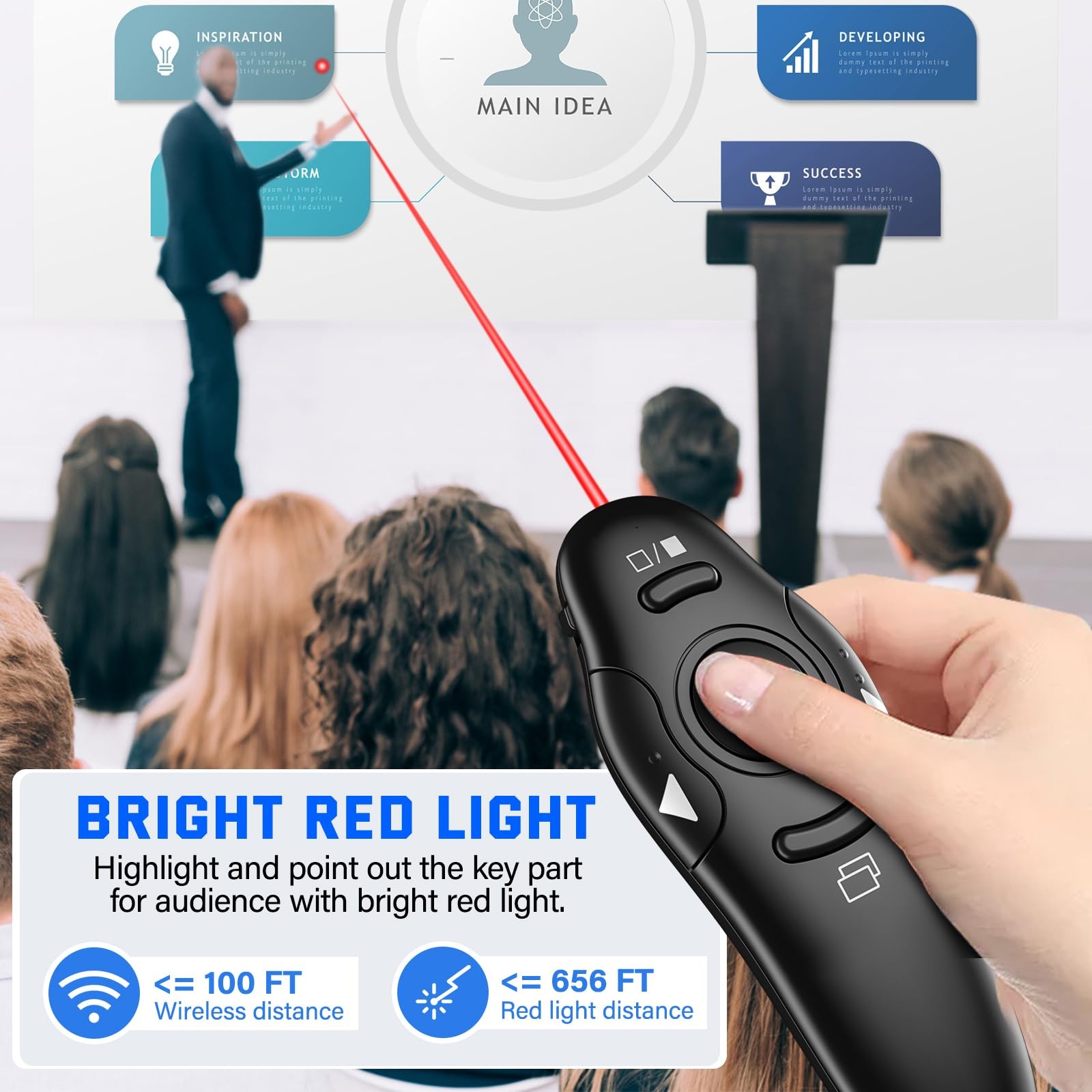 2-in-1 USB Presentation Clicker Wireless Presenter Remote with Laser Pointer,...