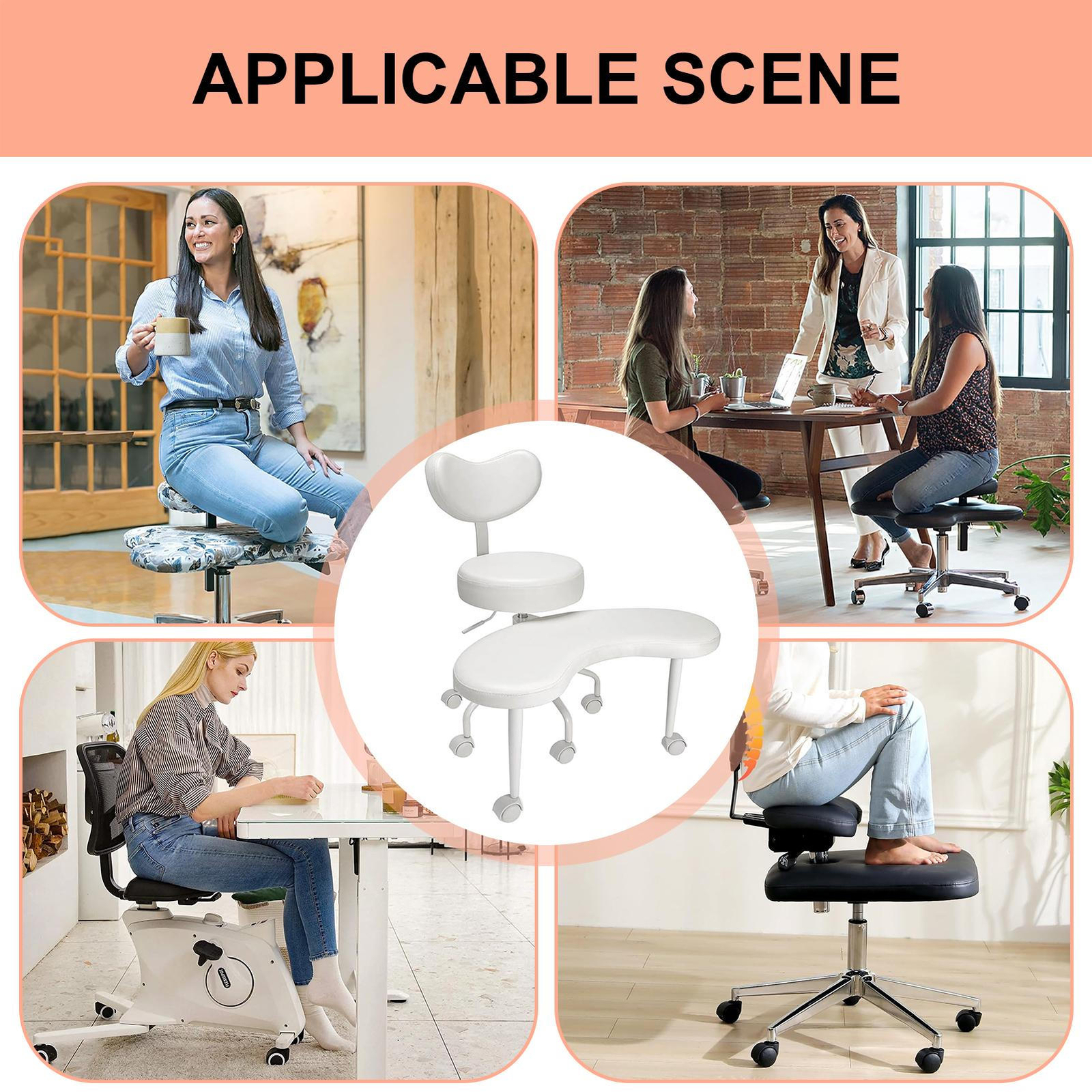Ergonomic Crosss Legged Swivel Chair Adjustable Stool W/Whee Home/Offices Yoga