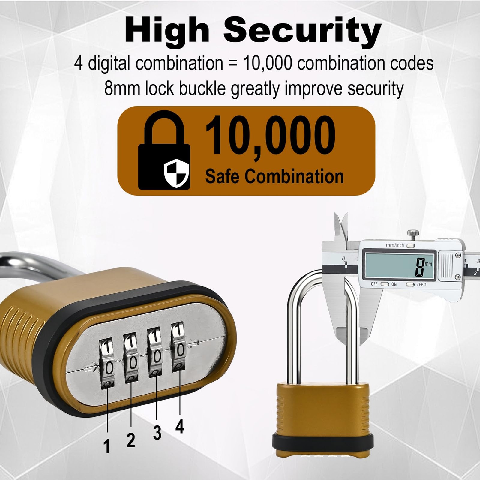 4 Pack Long Shackle Combination Padlock - 105mm Heavy Duty Combination Locks, Ou