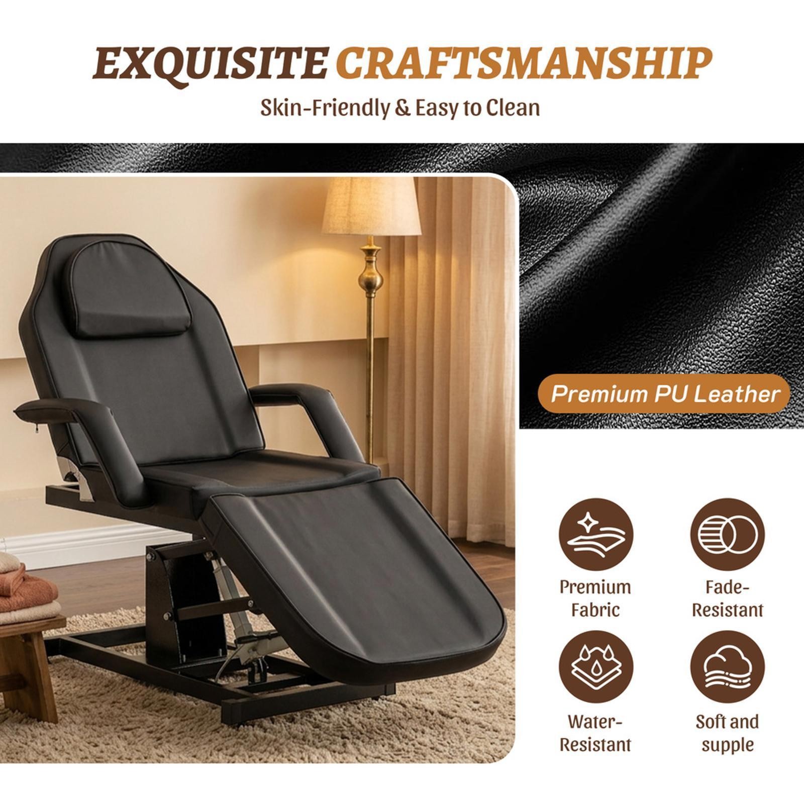 Electric Reclining Massage Table Adjustable Height Bed PU Leather Folding