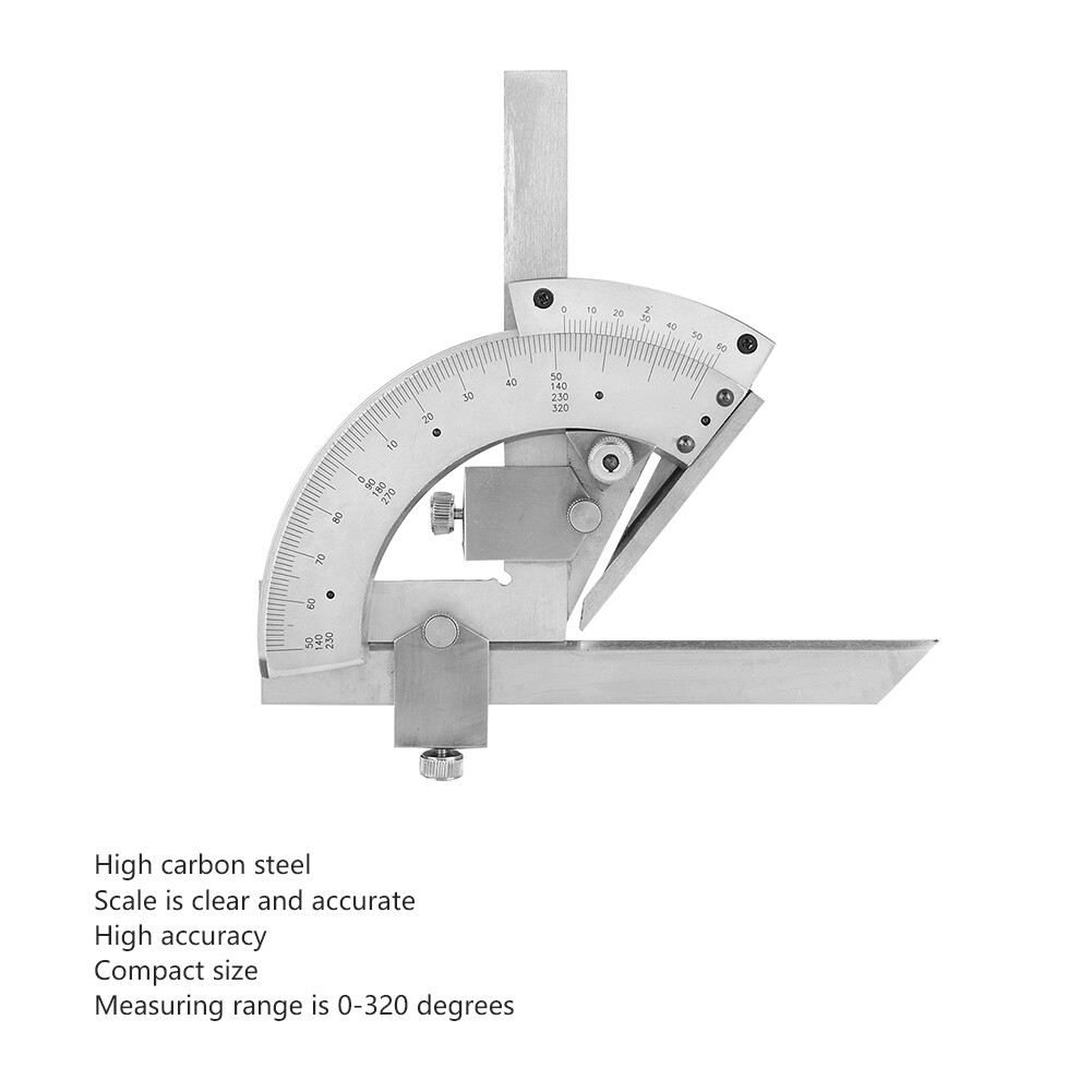 Carbon Steel Fine Tuning Angle Finder Ruler 0-320° Bevel Protractor Meter