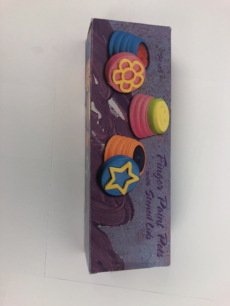 SET OF THREE FINGER PAINT POTS WITH STENCIL LIDS, Rare item USA SHIPPING FAST