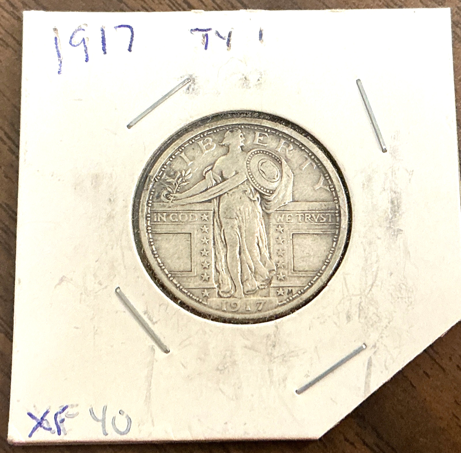 1917 Type 1 Standing Liberty Quarter 25c - XF.