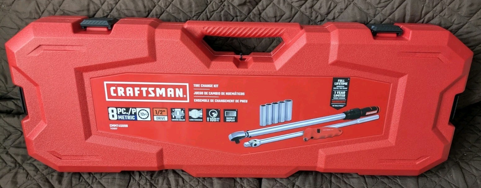 CRAFTSMAN 8 Pc Tire Change Kit 1/2" Torque Wrench 20-250 ft-lb w/Case CMMT45008