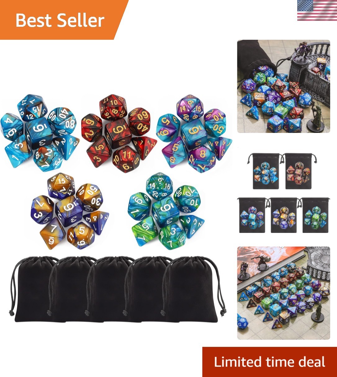 Exquisite Polyhedral Dice Set - 35 Dual-Color Acrylic Dice & Velvet Bags