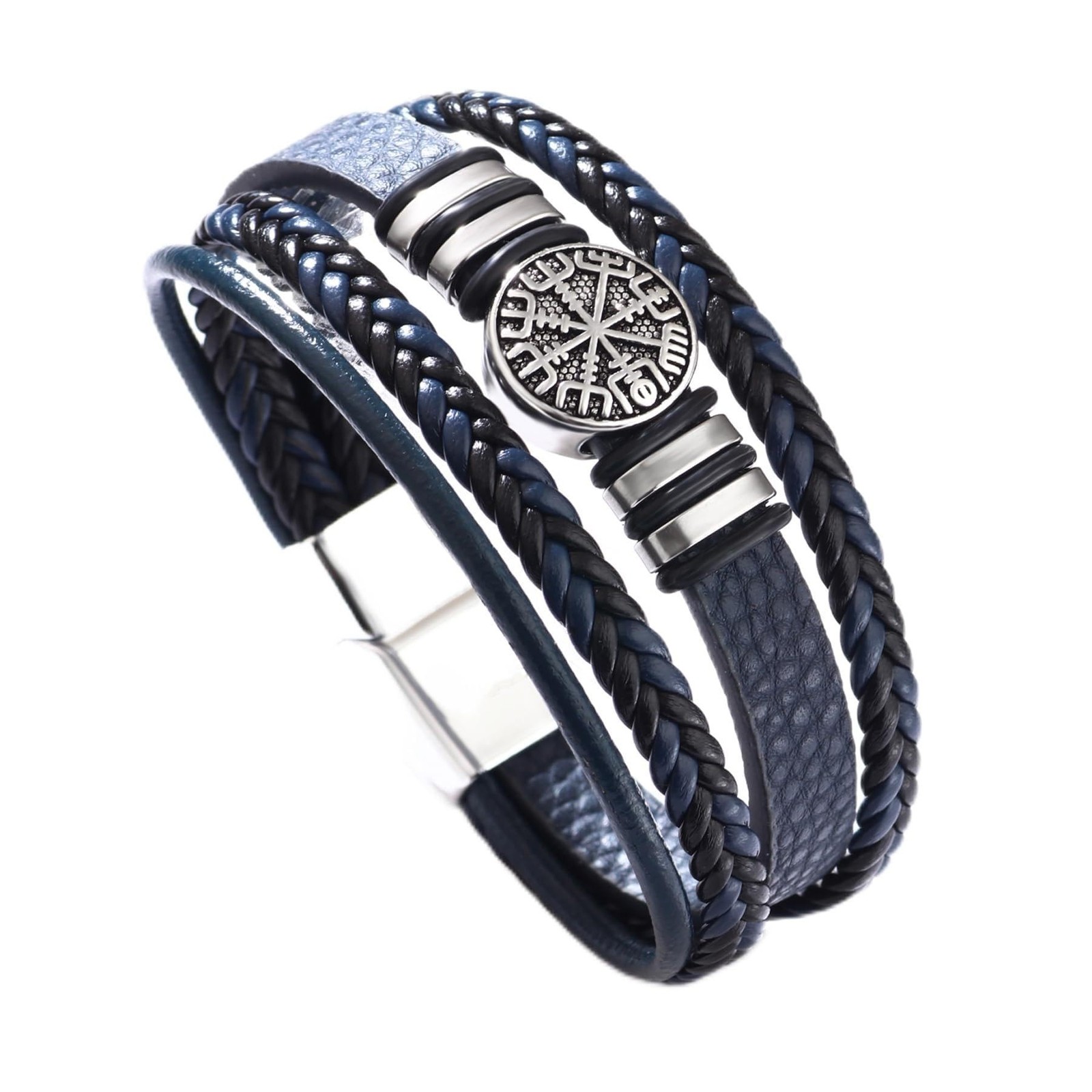 Mens Leather Bracelet Multi-Layer Braided Leather Bracelet for Men Gift Blue