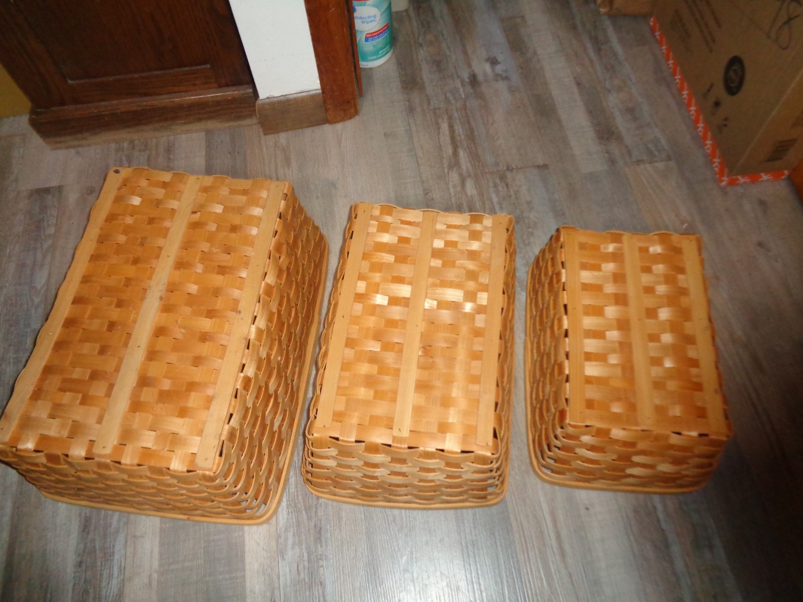 Set of 3 - Rectangular Wicker Woven Nesting Baskets - Sizes in description
