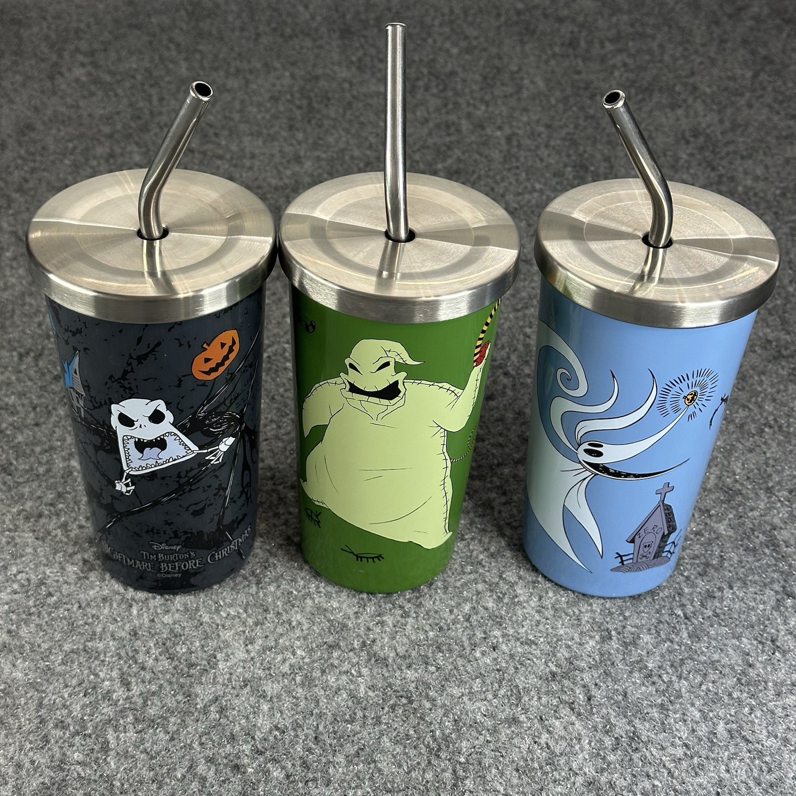 Nightmare Before Christmas Kcare Set Of (3) Metal Tumblr Set NEW! NWT! W/ Straws