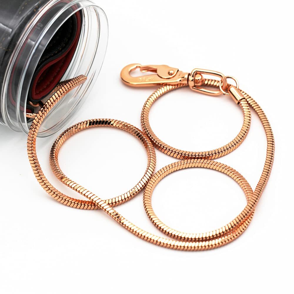 Chew Proof Dog Leash Snake Chain Red Bronze Metal with Leather Handle for Dog...