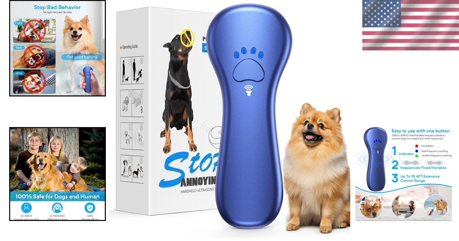 Compact USB Rechargeable Anti Barking Device with 16.4 Ft Range for Dog Training