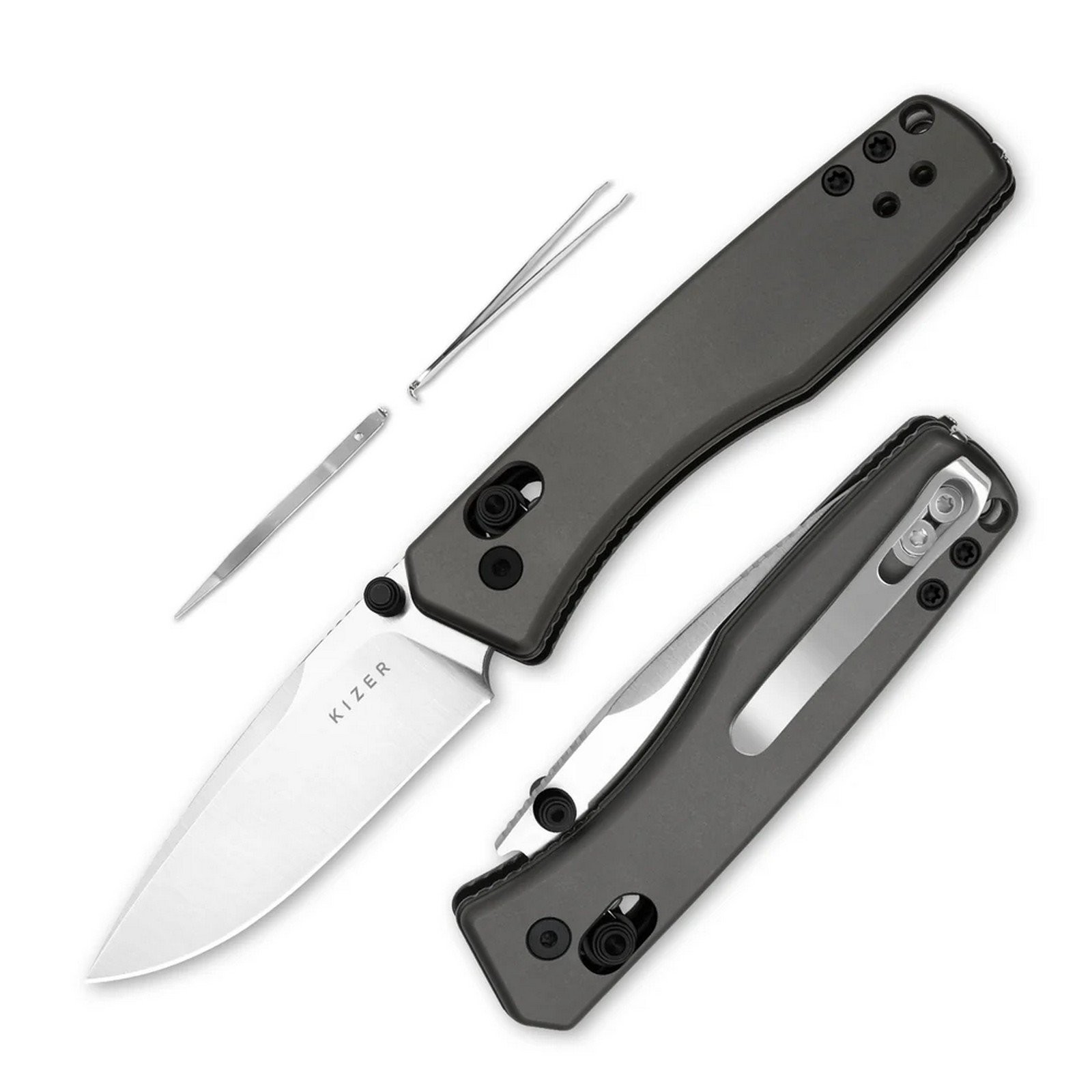 Kizer Cutlery Aegis Clutch Lock Pocket Knife Gray Aluminum Handle - V3774A4