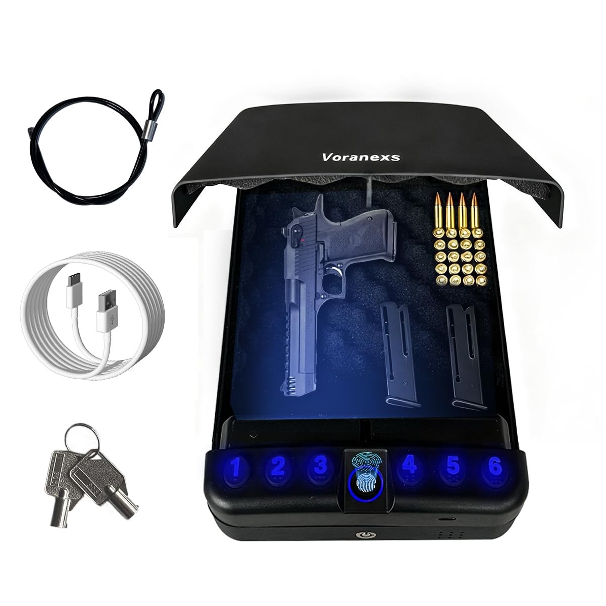 Caja De Seguridad Para Pistola Para Carro Huella Dactilar Portátil Con Llave