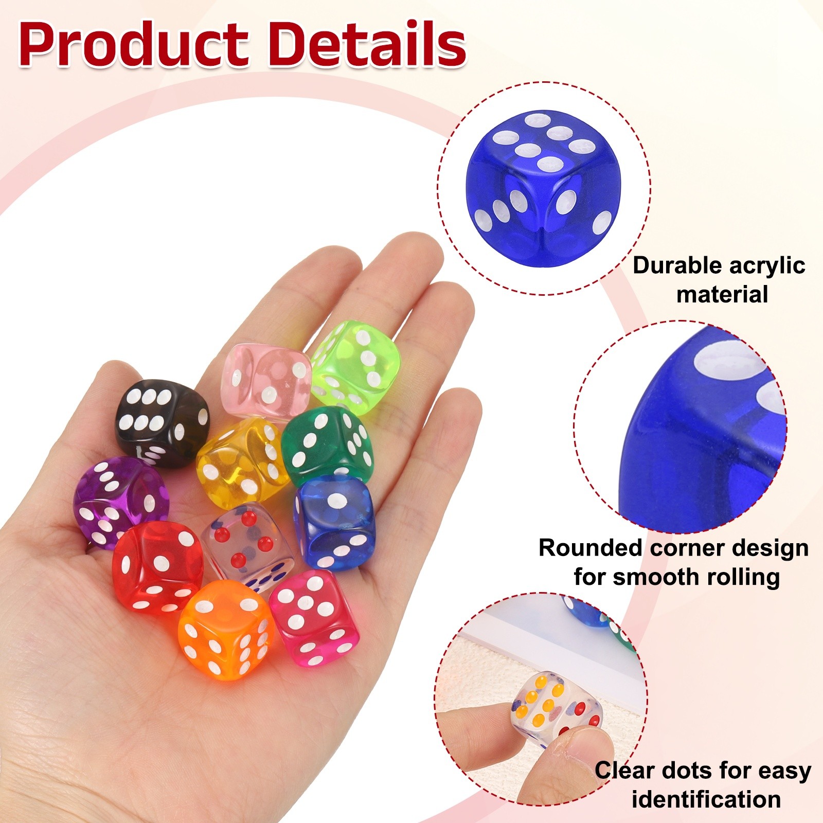 100Pcs Translucent Polyhedral Dice 16mm Square Dice W Rounded Edge, Blue