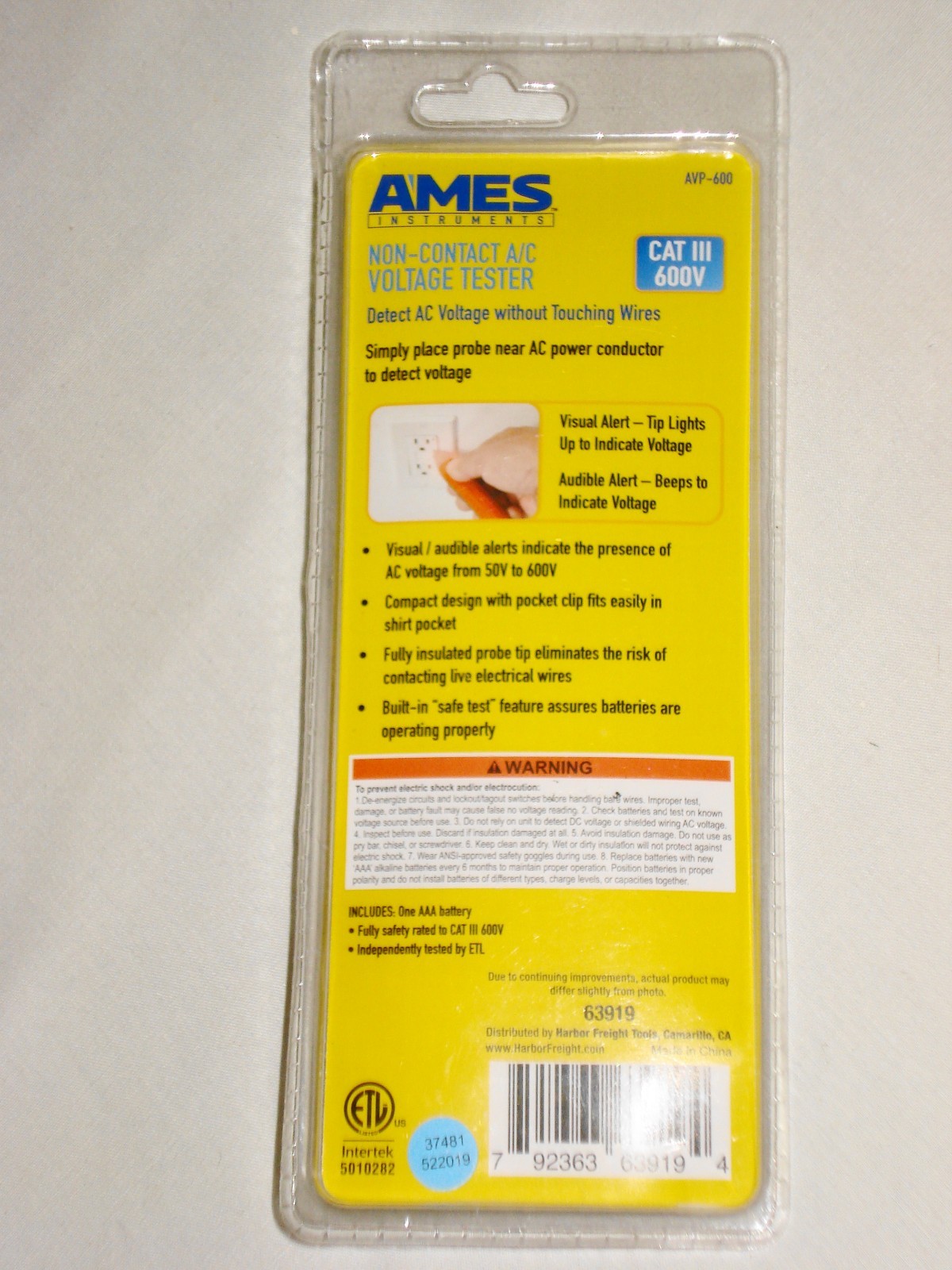 Ames Non-Contact AC Voltage Tester Cat 3 600 Volt AVP-600