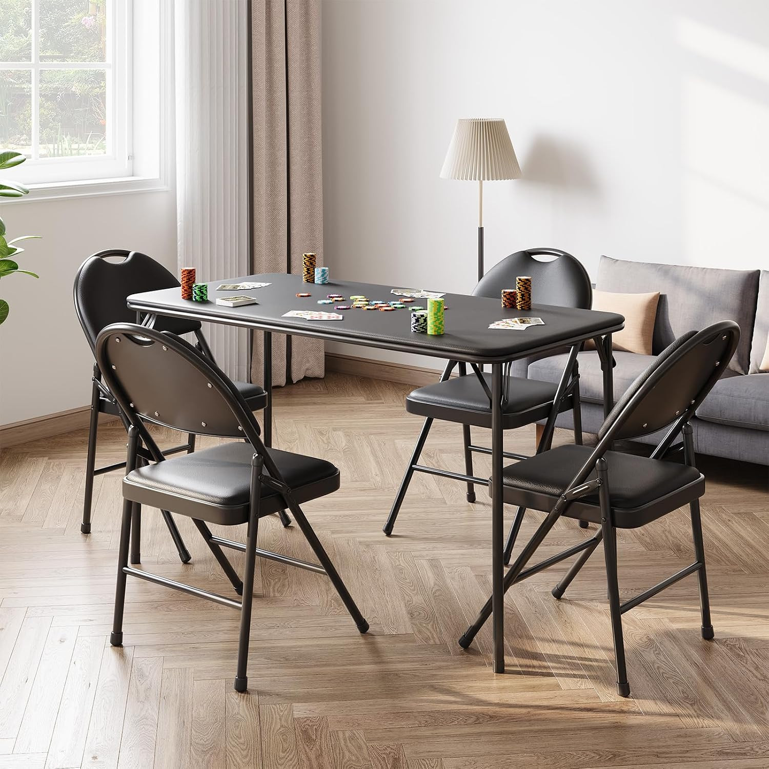 Portable Folding Table and Chairs Set with Metal Legs and Thicken Padded Cushion