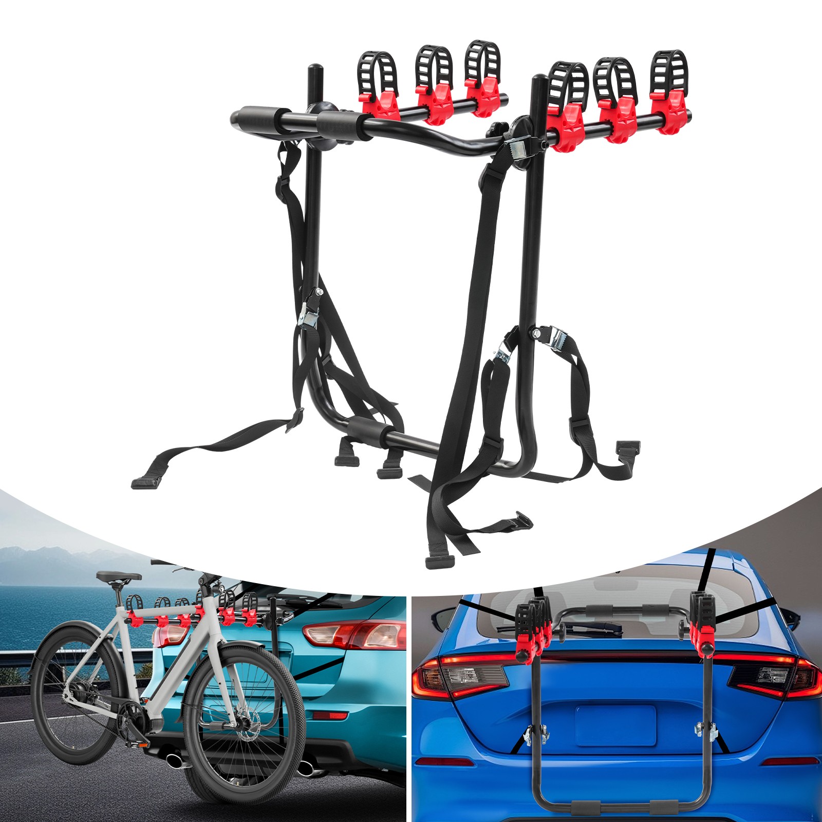 3-Bike Bicycle Trunk Mount Rack Bike Rack Car Bike Rack Trunk Mount 20kg/44.1lbs