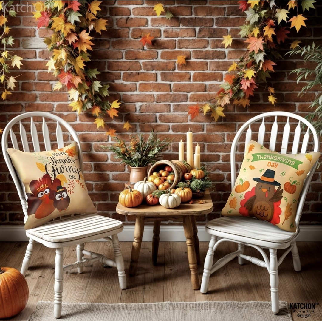 KatchOn, Happy Thanksgiving Pillow Covers - 18x18 Inch Set of 4 |...