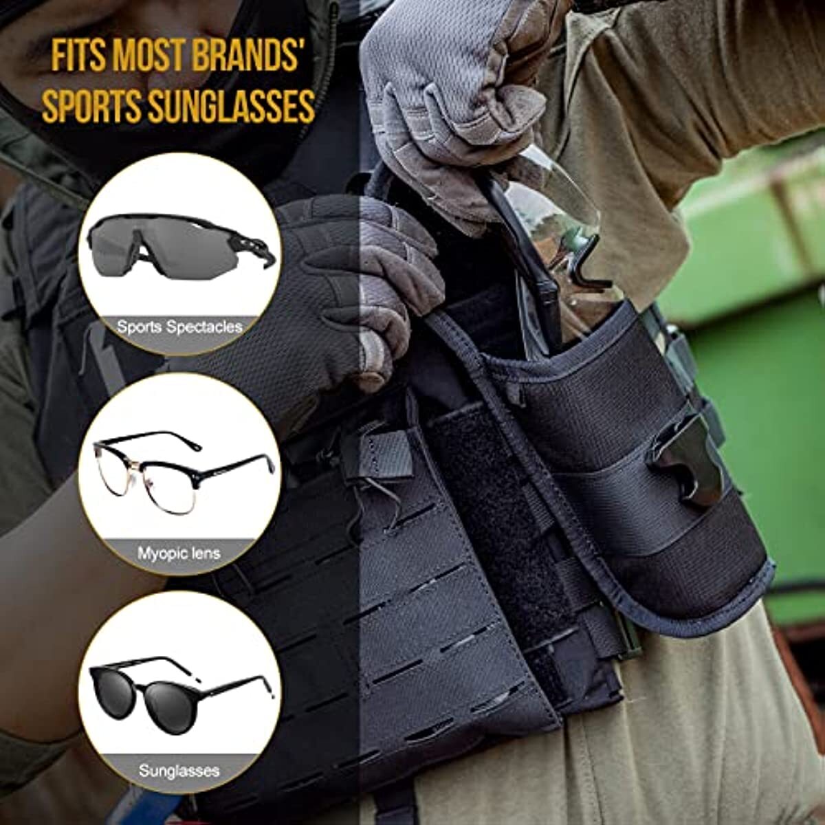 Tactical MOLLE Eyeglasses Case with Buckle Hard Shell Sunglasses Storage Box