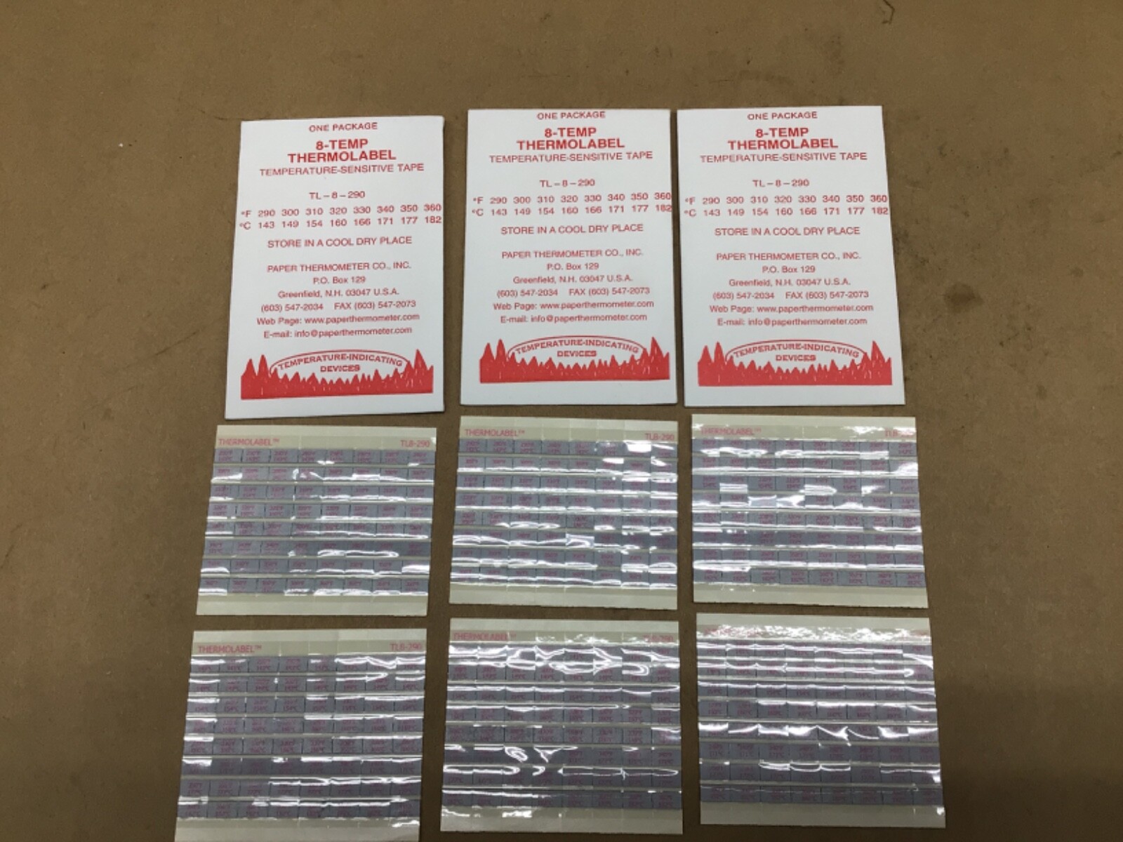Paper Thermometer 8-Temp THERMOLABEL TL-8-290 (Lot of 3) #4028K38IAC