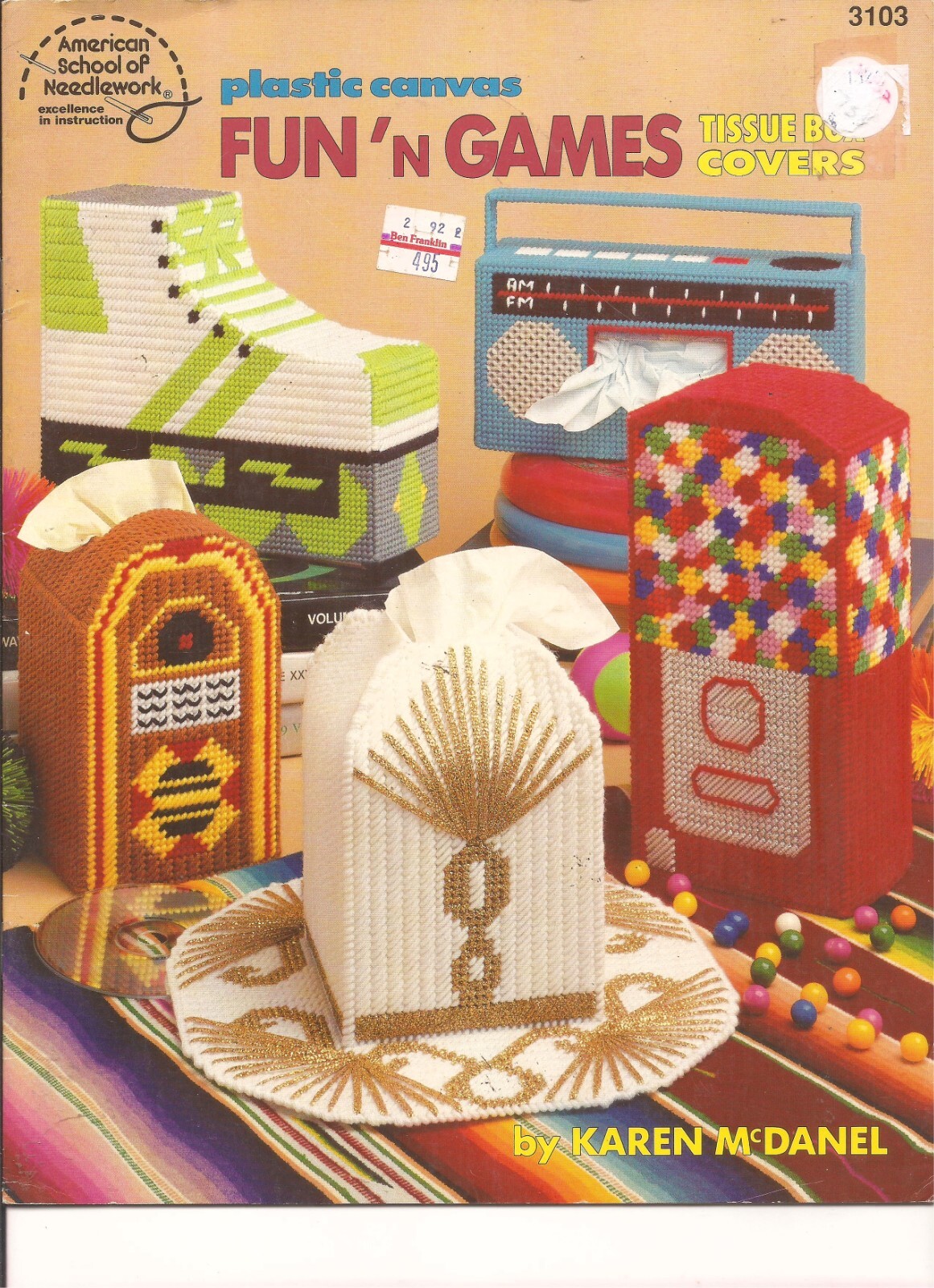 2 American School of Needlework Tissue Box Covers,Fun 'n Games & Box Covers