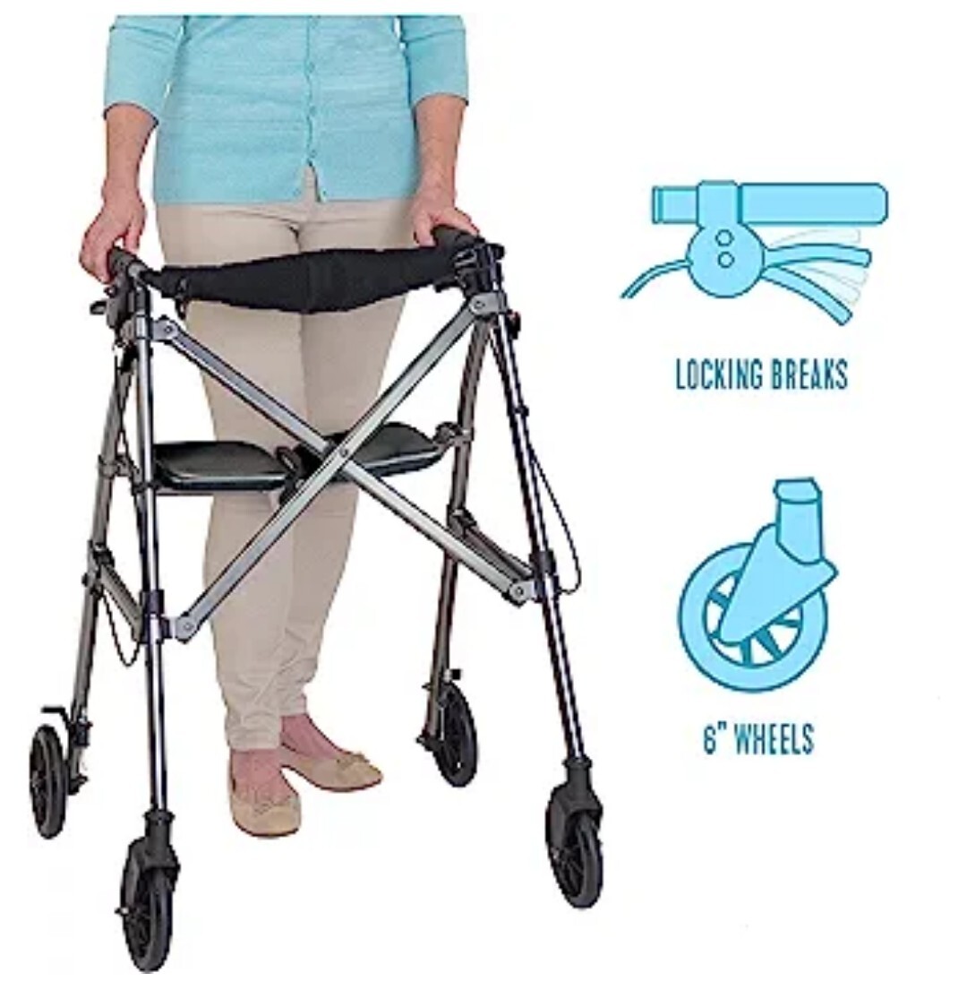 Able Life Space Saver Rollator Short, Lightweight Junior Folding Walker for...