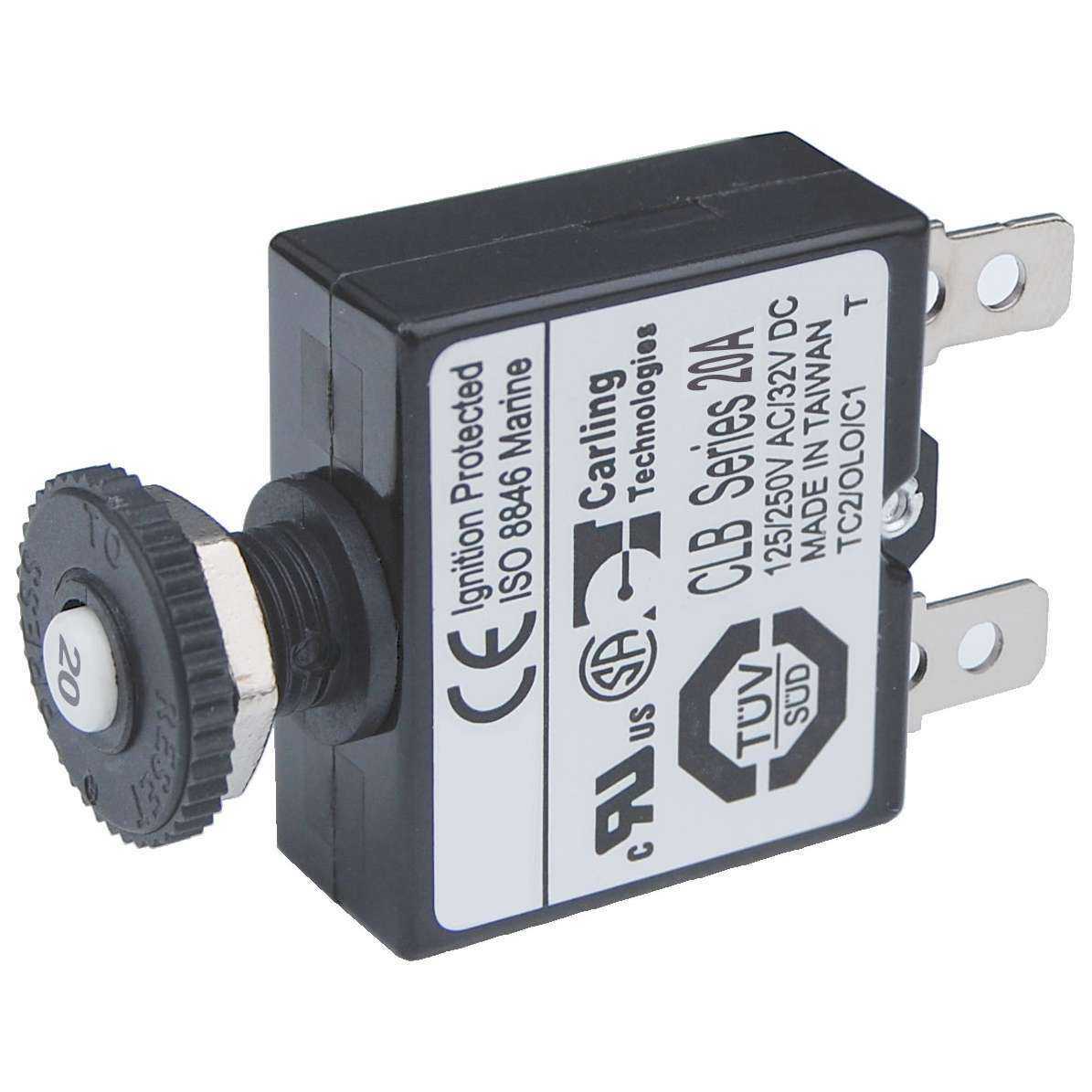 Blue Sea 7057 Push Button Reset Only Quick Connect Circuit Breaker 20 Amps Boat