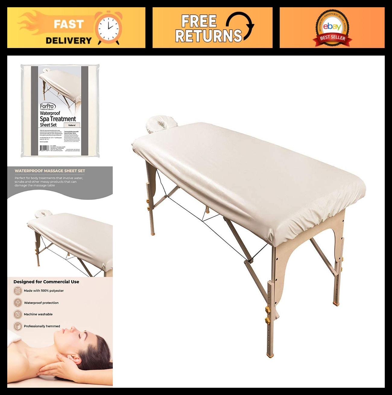 Waterproof Massage Table Cover Set - Protective Spa Sheet, Machine Washable, Fit
