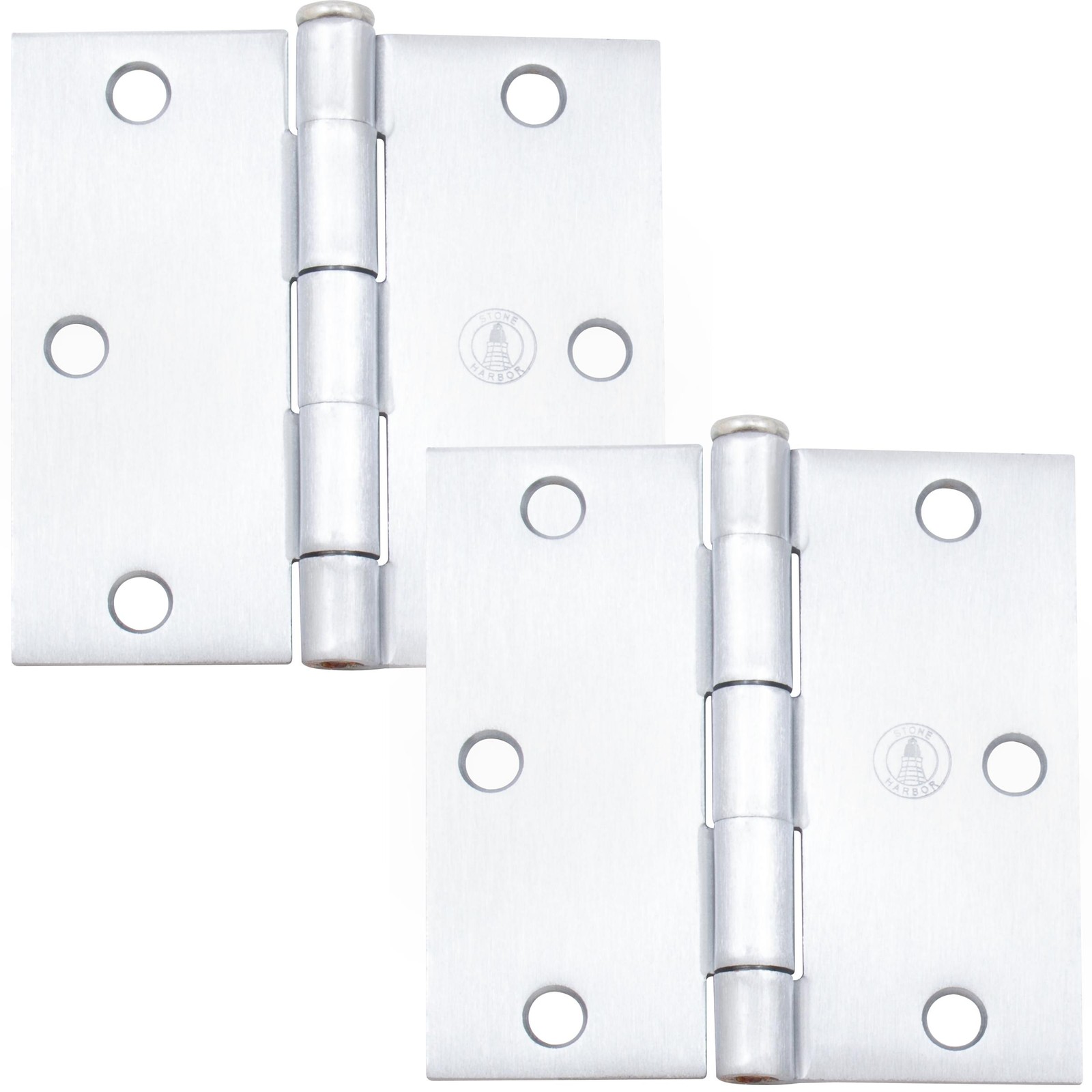 Standard Hinge, 3-1/2 Inches, Square Corner, 2-Pack, Satin Chrome by Stone Harbo