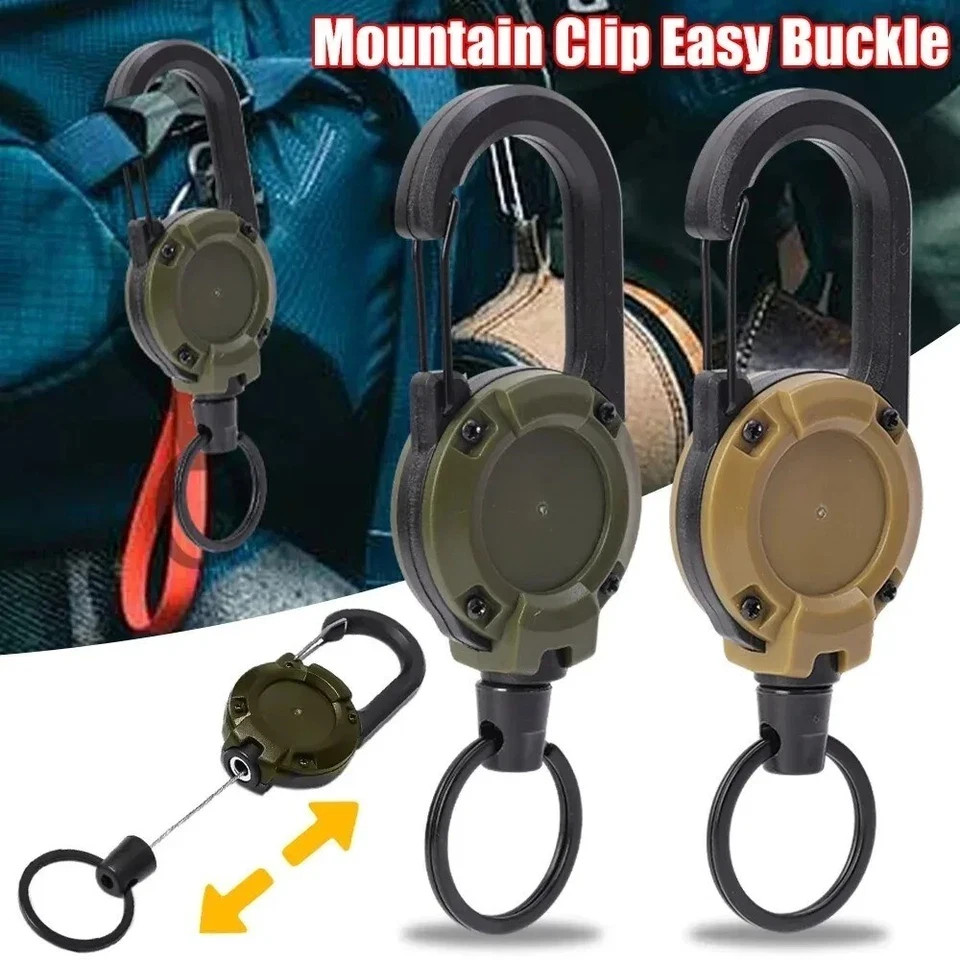 Heavy Duty Retractable Carabiner Car Key Chain Reel Holder Steel Cord Keychain