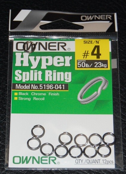 Owner 5196-041 Black Chrome Split Rings - Size 4 - 50lb Test Pack of 12