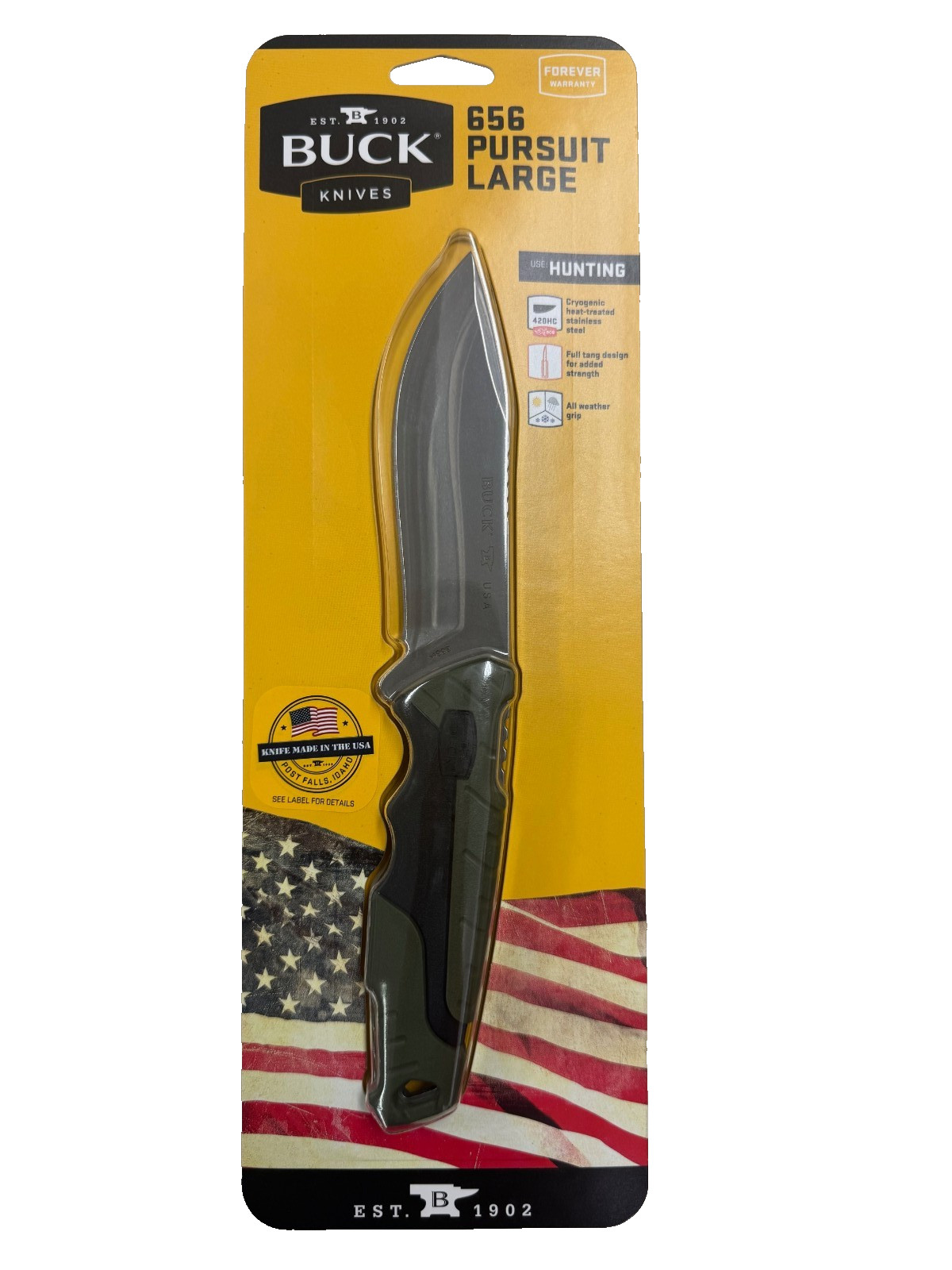 Buck 656 Pursuit Large Fixed Blade Knife Black/Green Handle w/ Sheath 0656GRS-C
