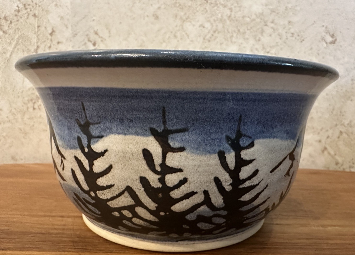Studio Pottery Bowl Signed Hitken Mountain Landscape Blue Black Rustic 6”