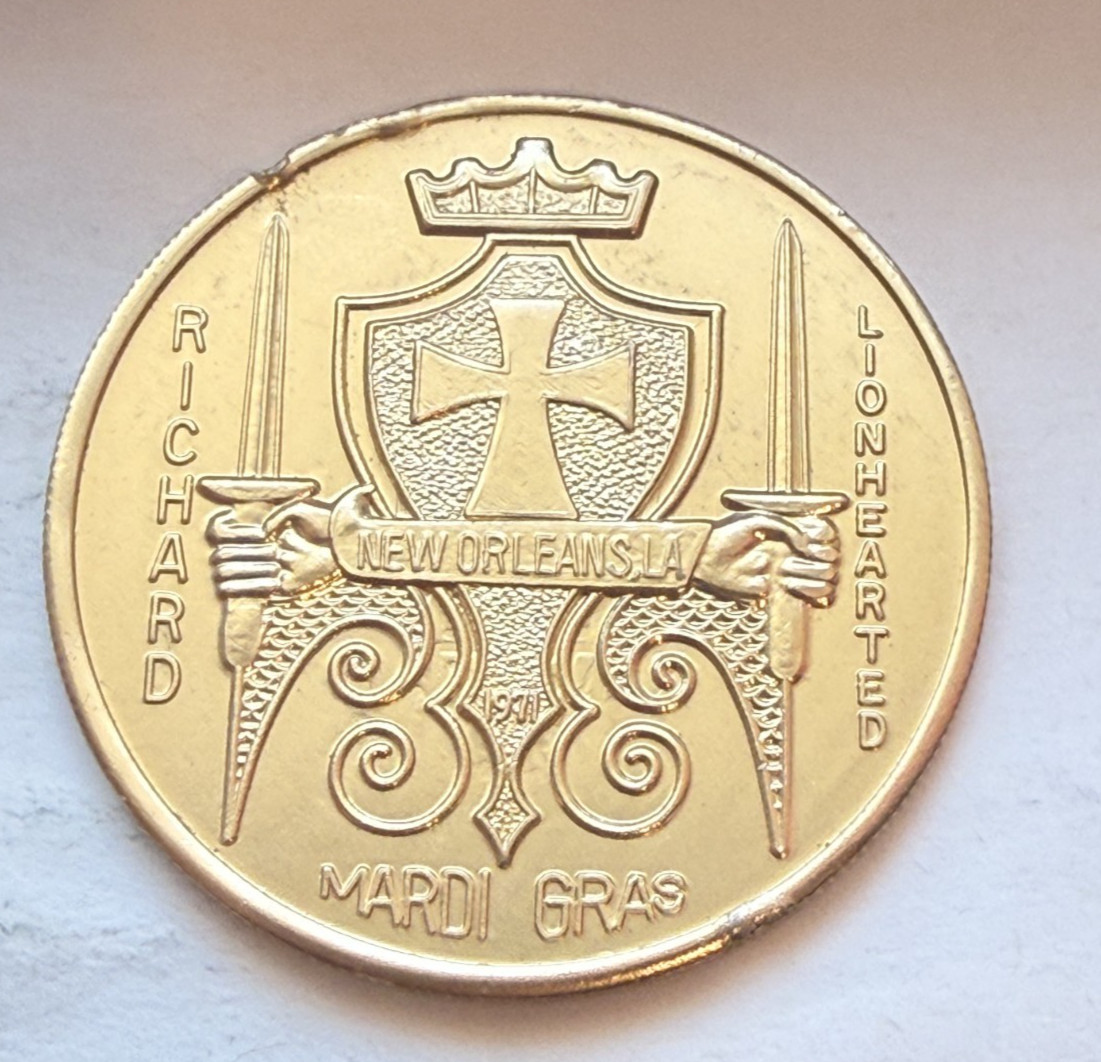 Garden District Carnival Club 1971 Gold Doubloon, Richard the Lionhearted
