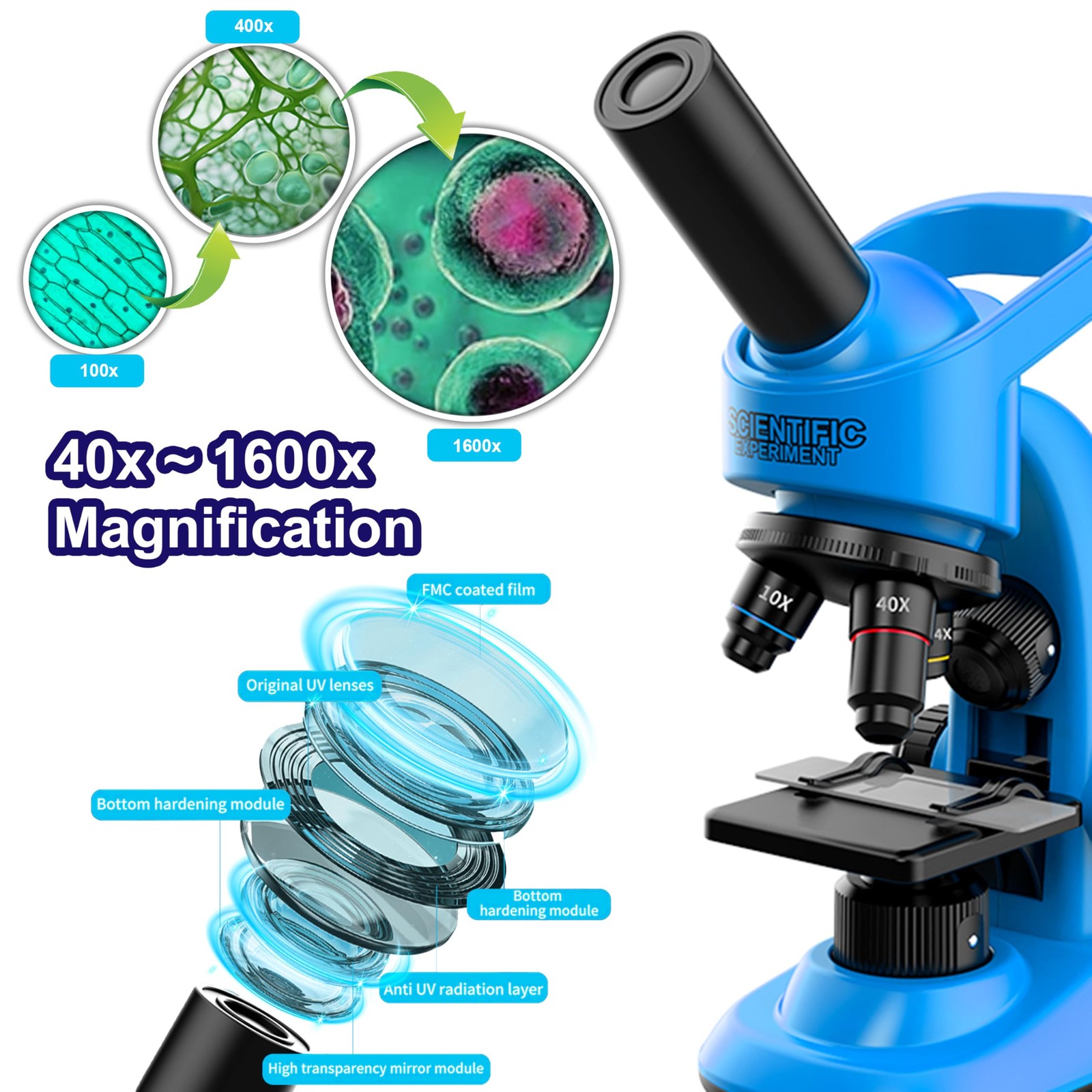 Kids Microscope,40-1600x Microscope Kit for Beginners Yellow