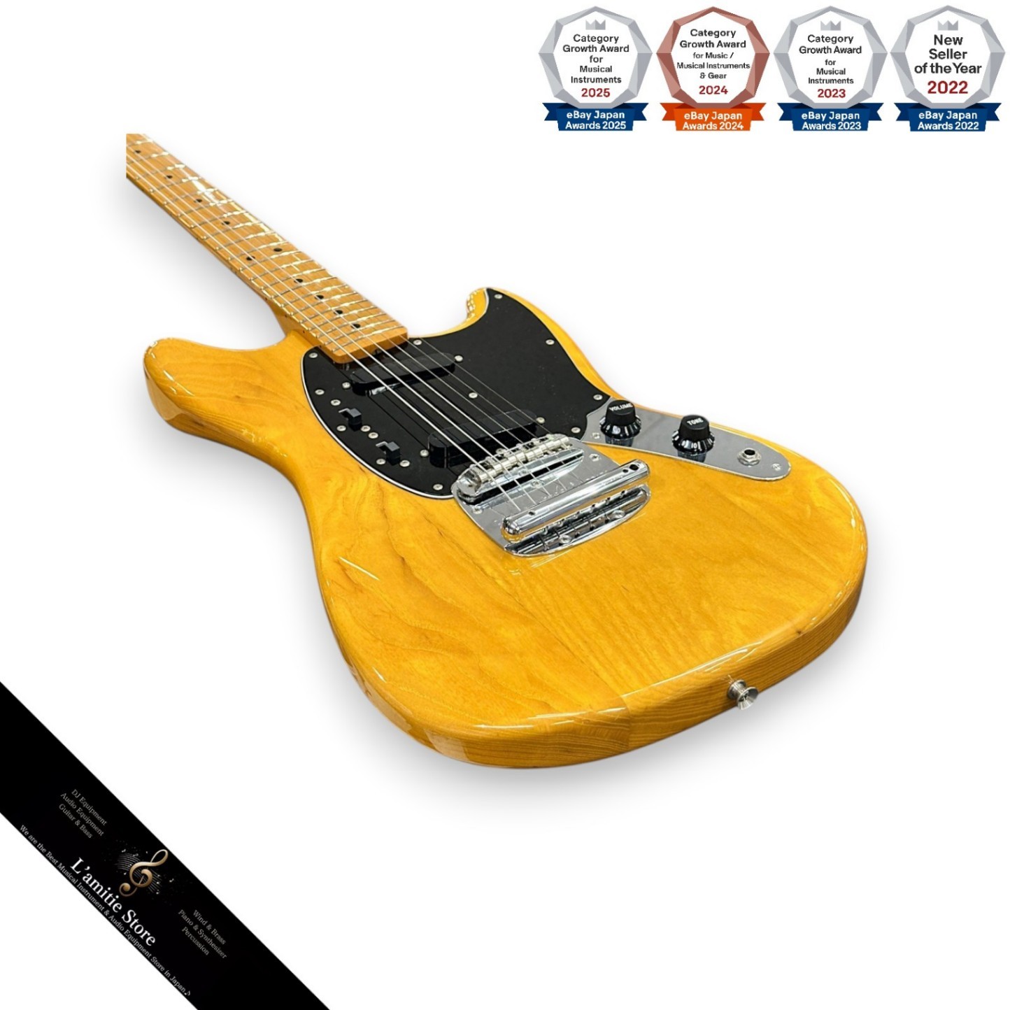 Fender Japan MG77 VNT Mustang Ash Body Vintage Natural Black Pickups