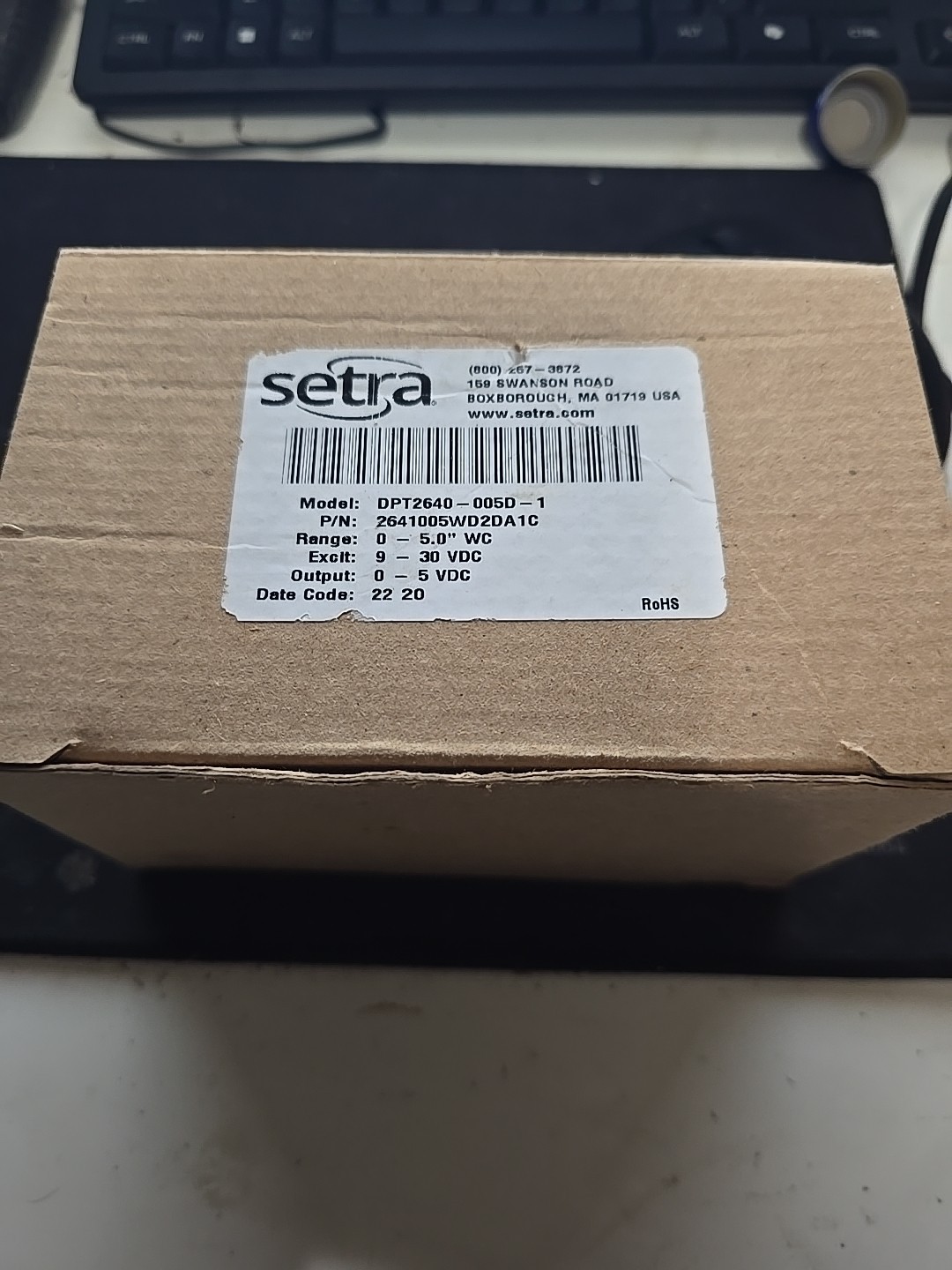 Setra DPT2640-005D Pressure Differential Sensor 2641005WD2DA1D 0-5.0" WC New