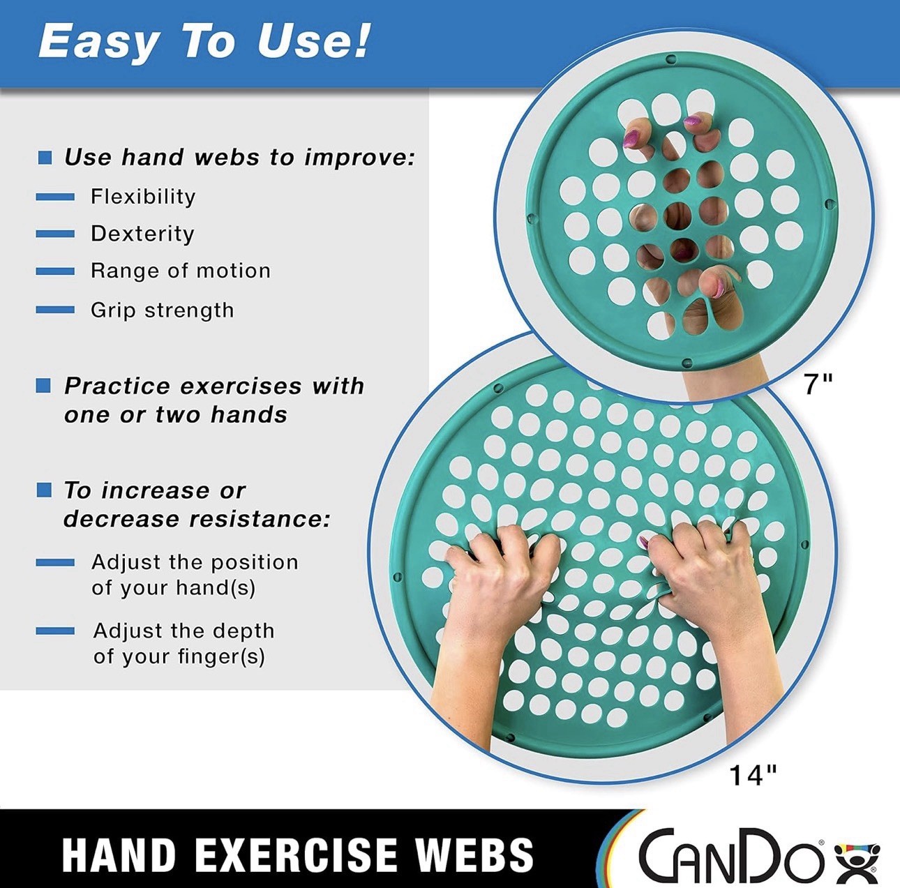 CanDo Hand Exercise Webs for Physical Therapy. 14" Diameter, Yellow: X-Light