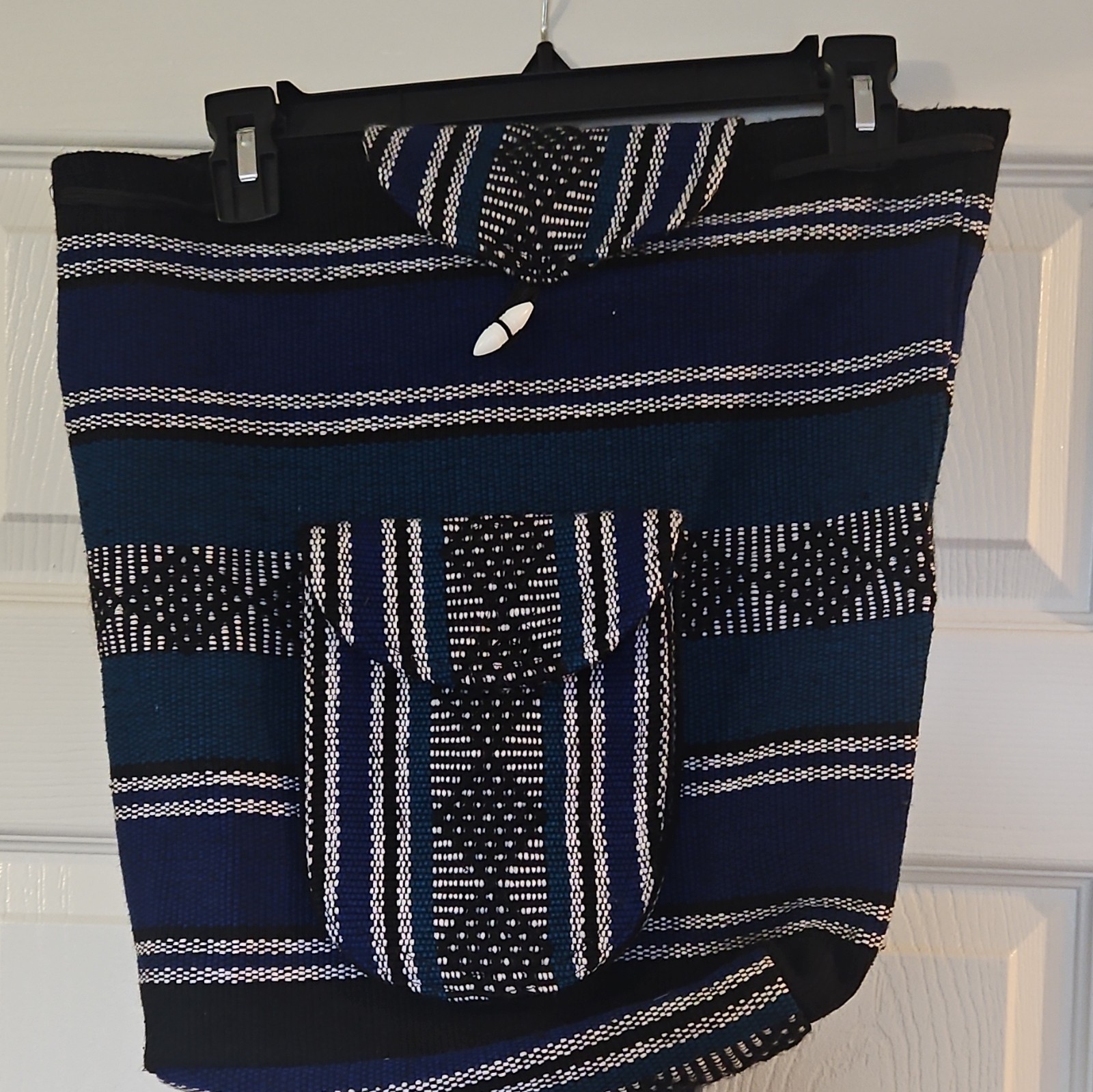 Blue/Black/White Striped Fabric Drawstring Backpack Unisex Adults Beach
