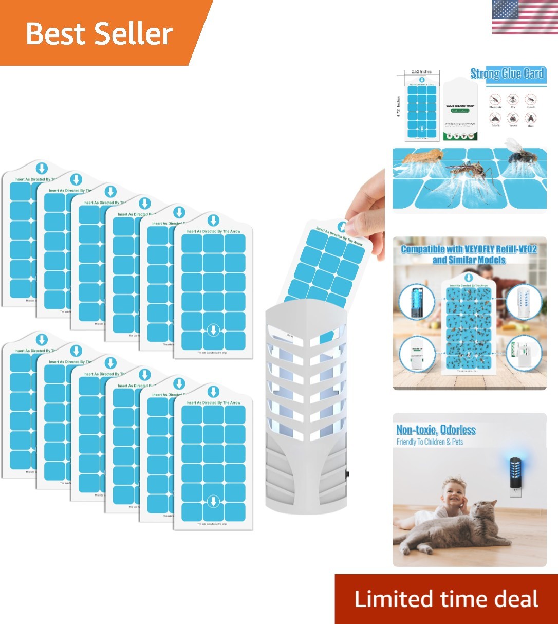 Maximize Insect Control with 12 Pack VEYOFLY Trap Refills - Dual-Sided Adhesive
