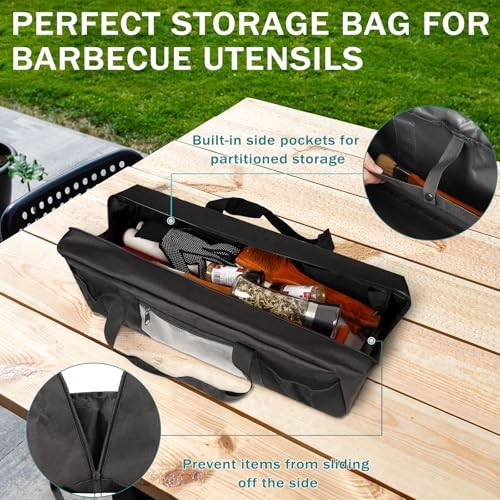 Grill Tool Storage Bag, Large Grill Utensil Storage Caddy with Pockets, Black