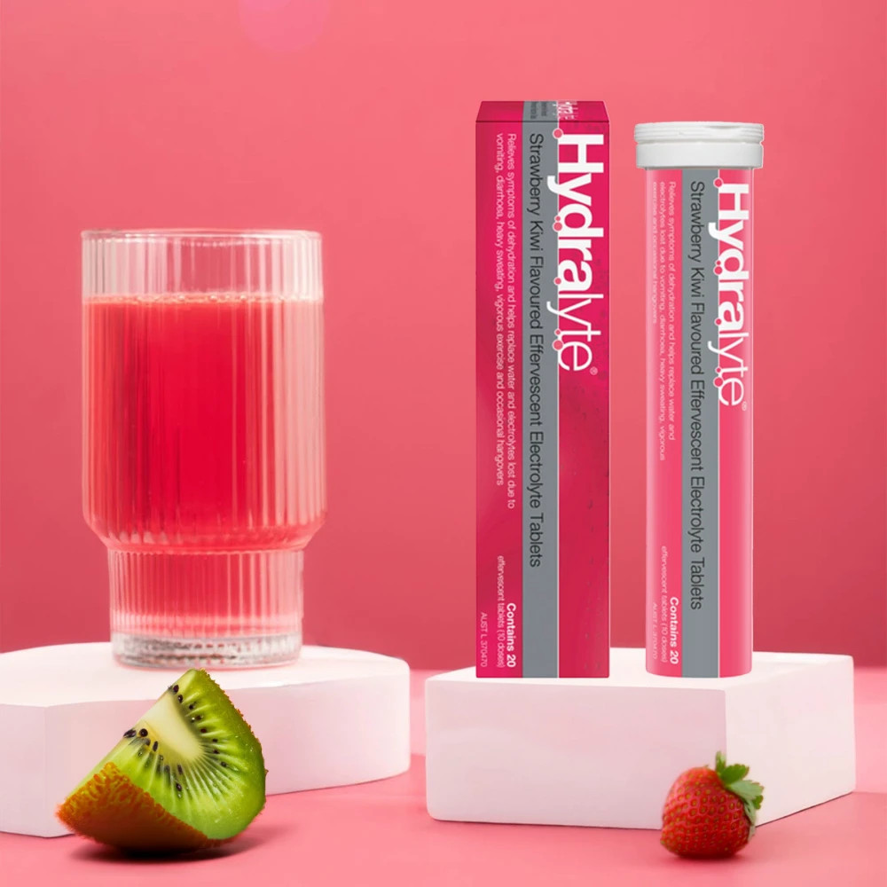 Hydralyte Effervescent Strawberry Kiwi 20 Tablets EXP: 09/26