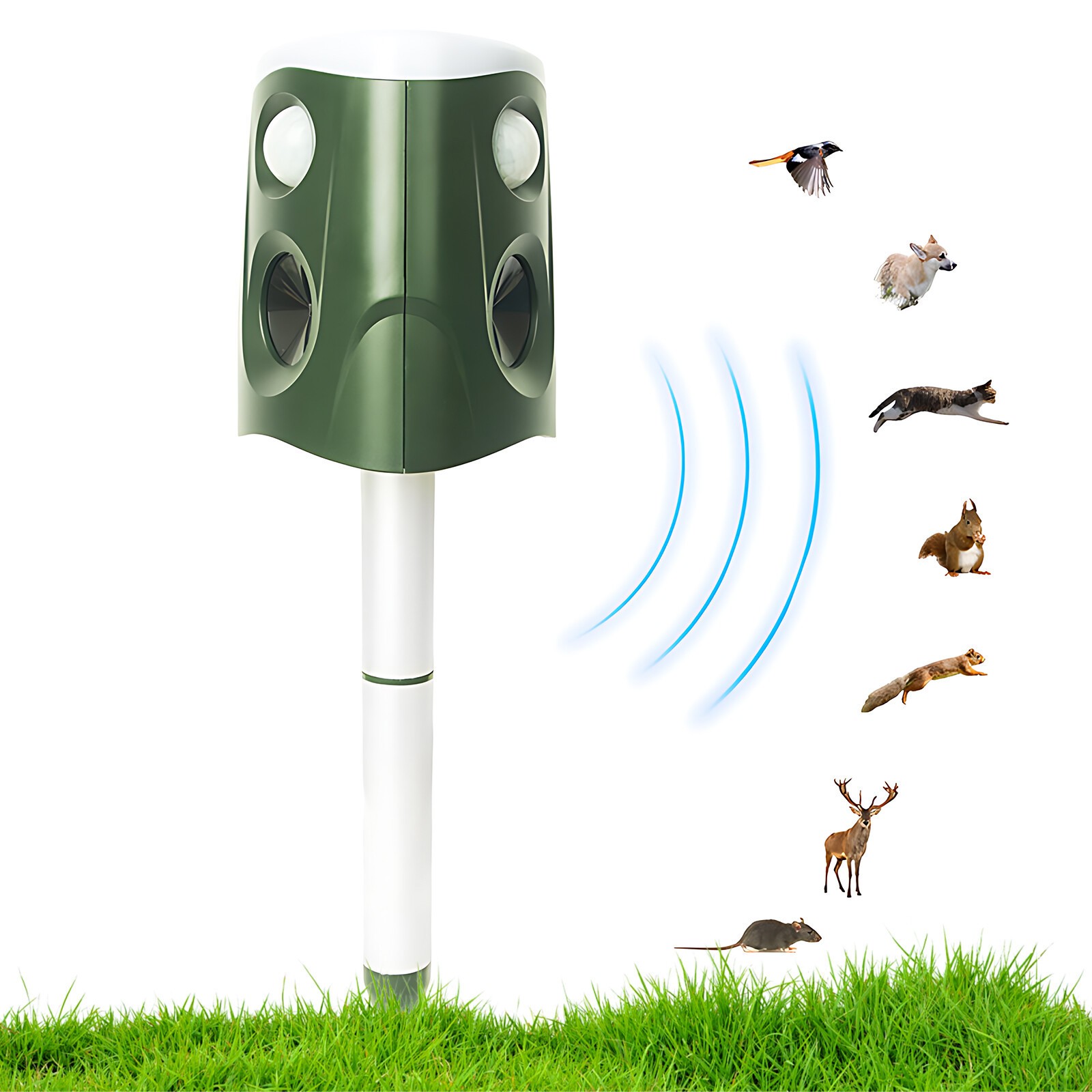 360° Ultrasonic Animal Repeller Outdoor Solar&USB Powered Motion Flashing Lights