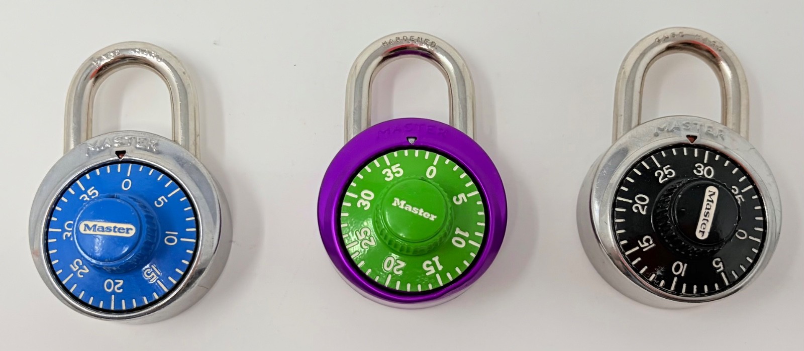 Master Lock Lot of 3 Combination Dial Padlock Locker Blue Purple Black w/ Combos